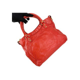 Balenciaga Rouge Ambre Lambskin Leather Giant Motorcycle City Bag