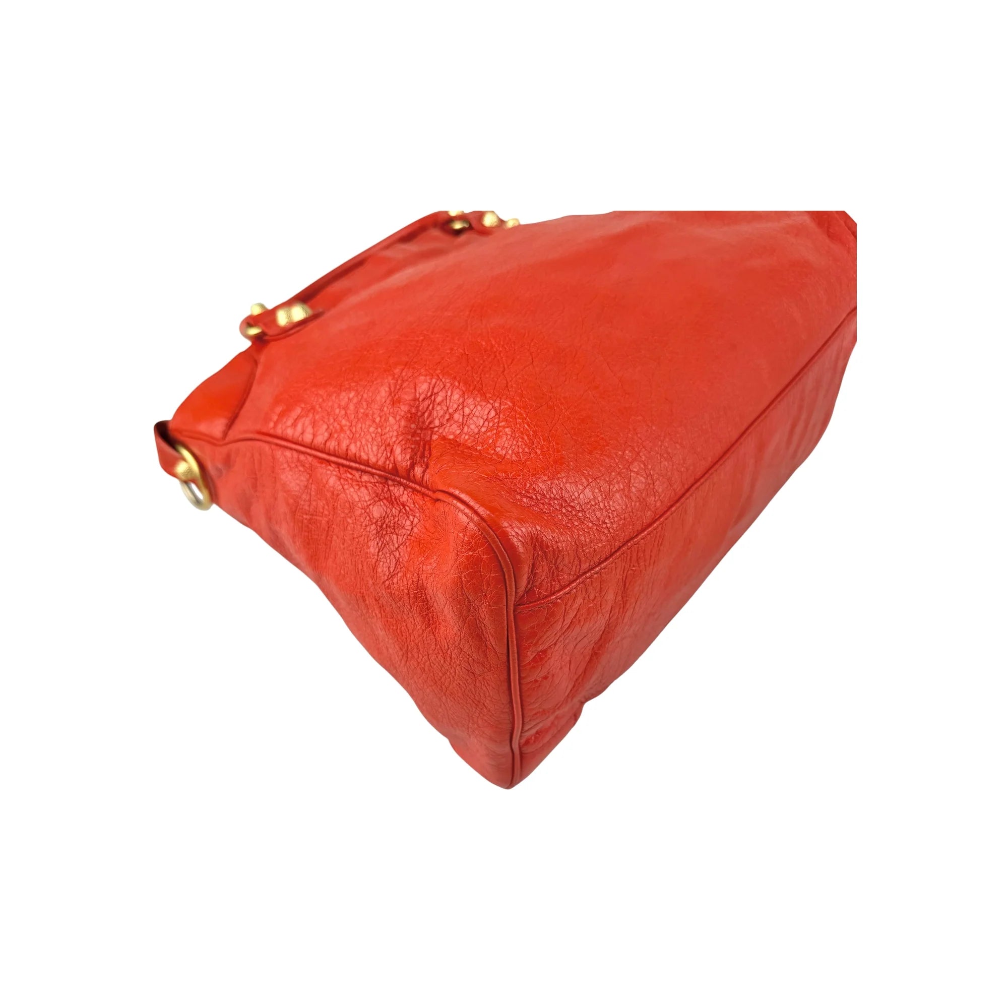 Balenciaga Rouge Ambre Lambskin Leather Giant Motorcycle City Bag