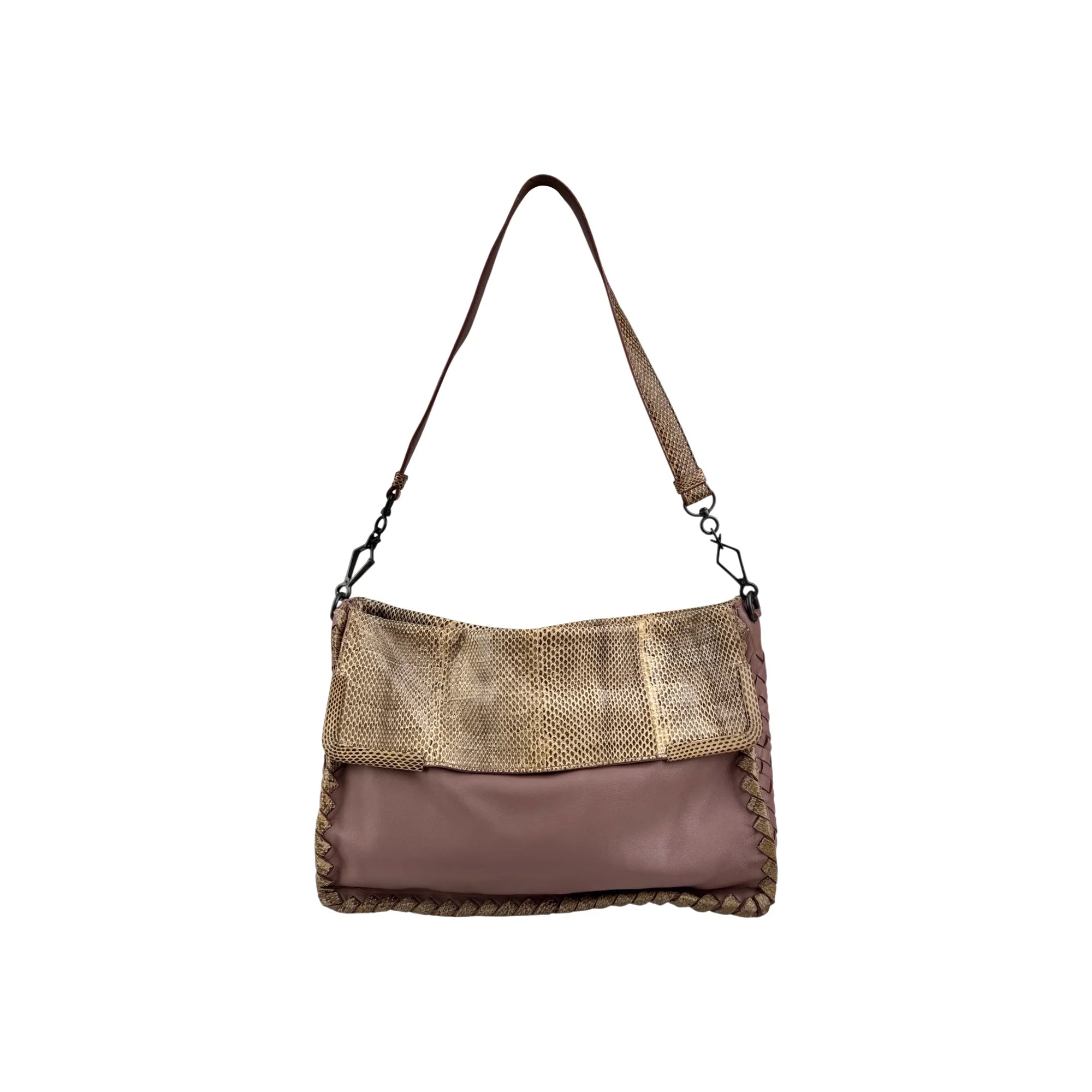 Bottega Veneta Intrecciato Leather and Karung Leather Shoulder Bag