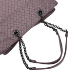 bottega veneta lilac intrecciato leather double chain tote handle detail