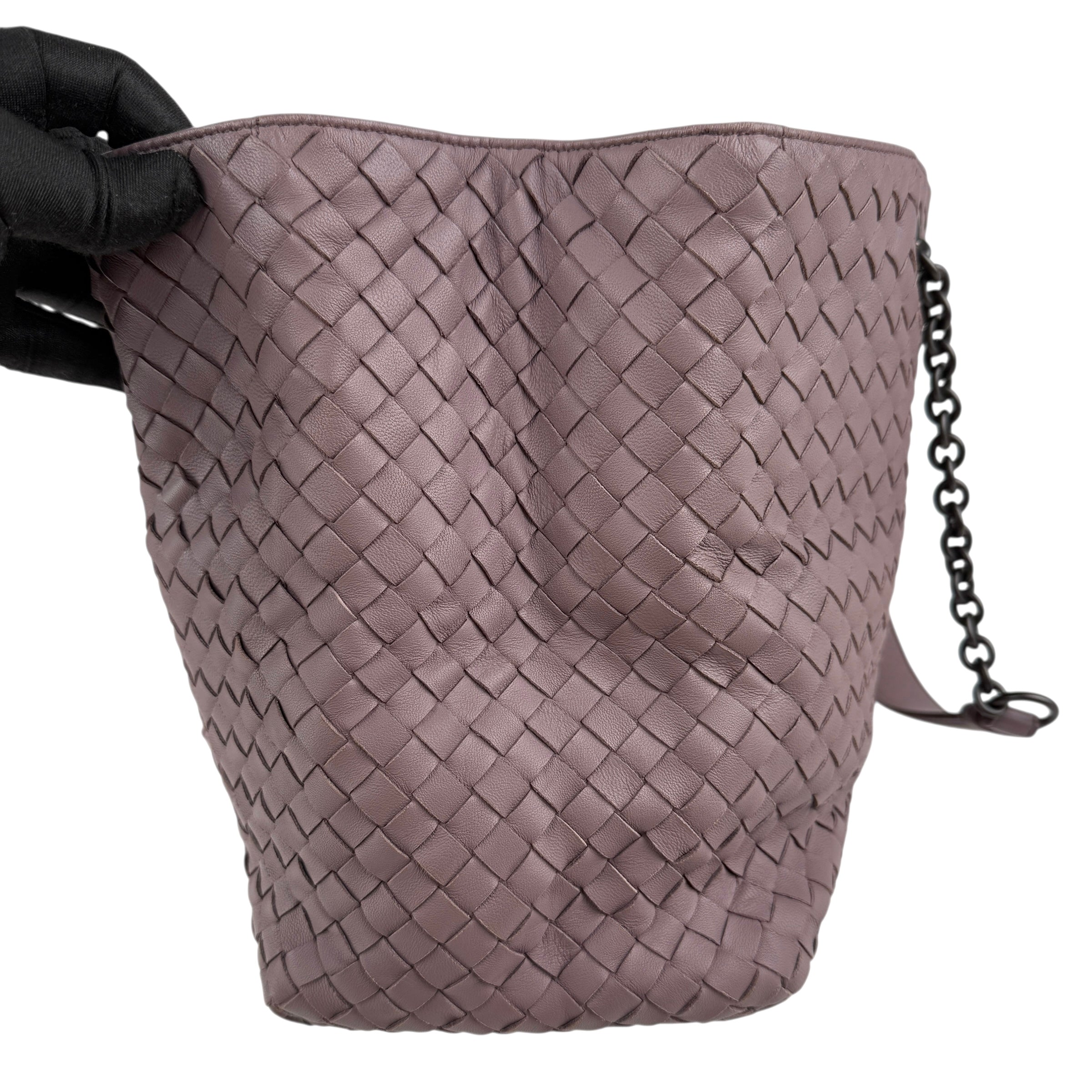 bottega veneta lilac intrecciato leather double chain tote right