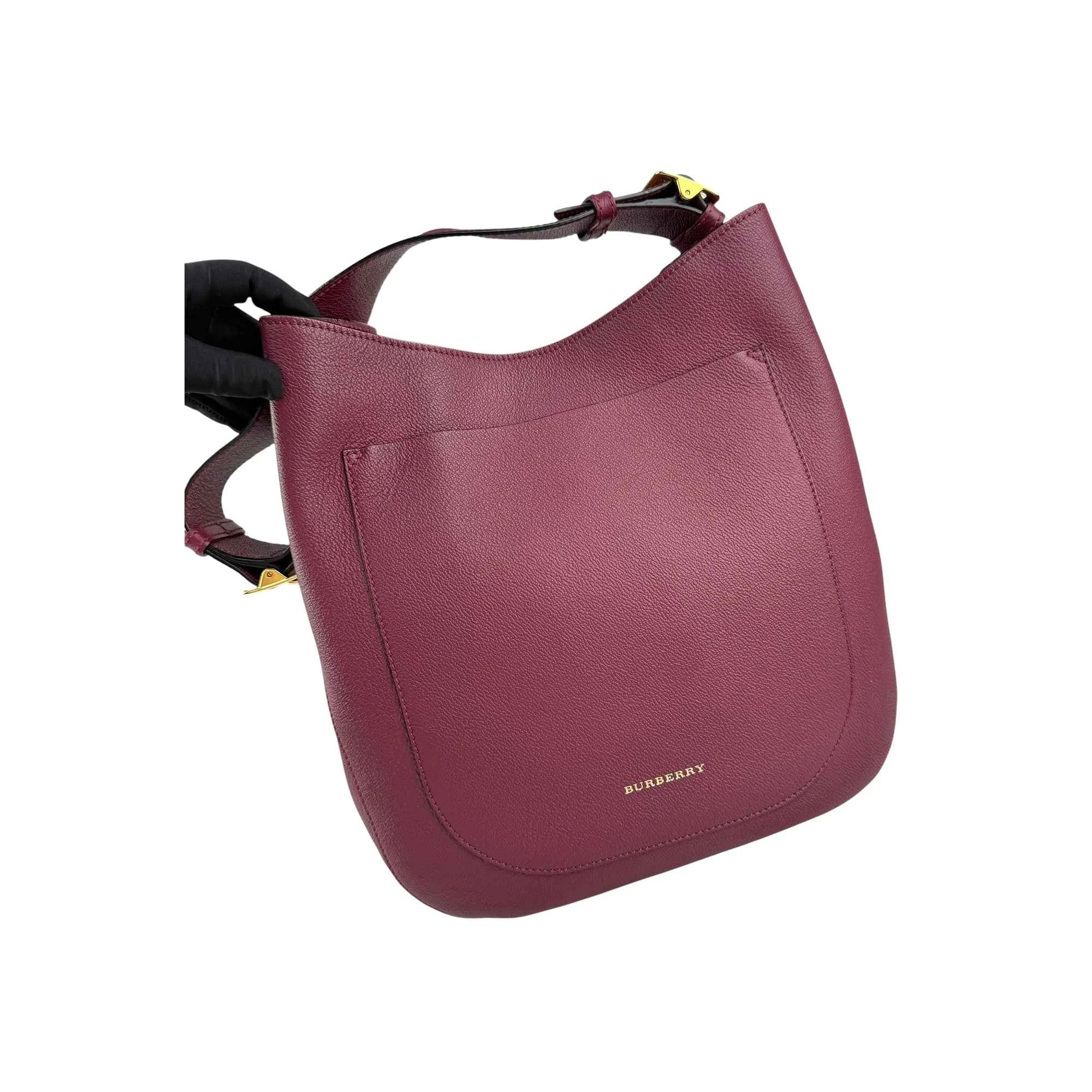 Burberry Burgundy Pebbled Leather Elmstone Shoulder Bag
