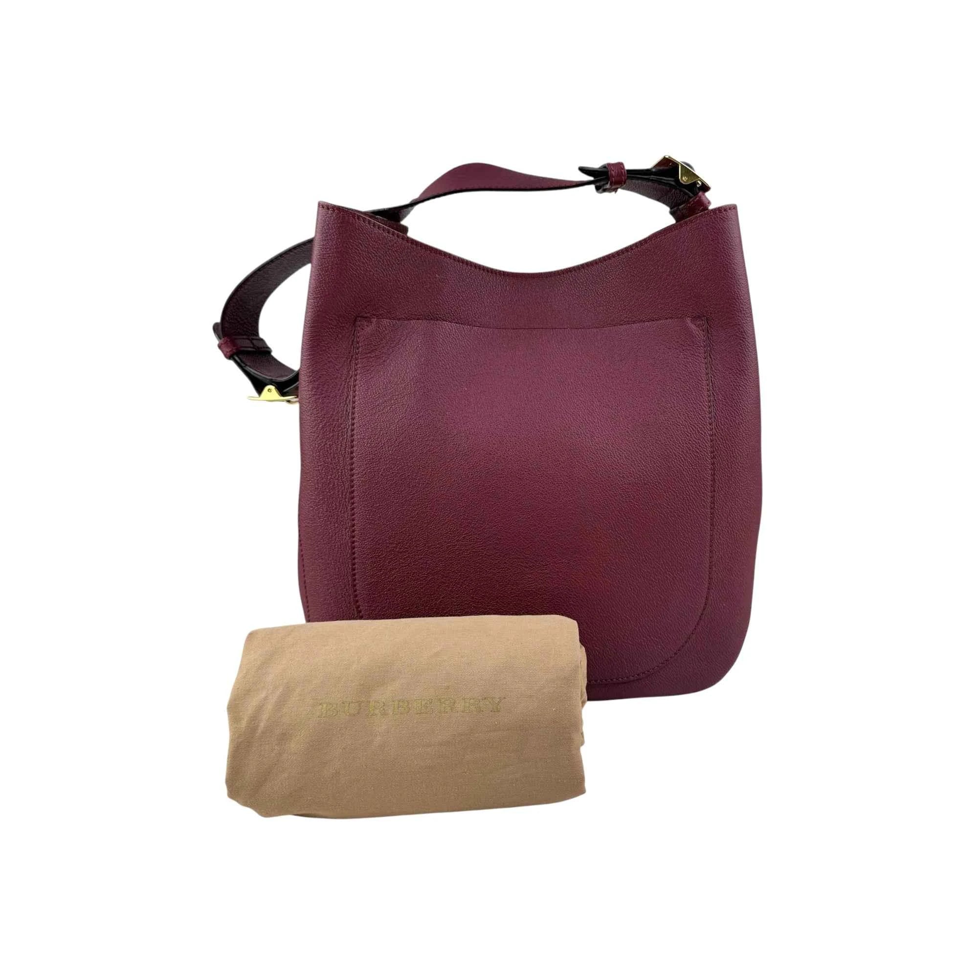 Burberry Burgundy Pebbled Leather Elmstone Shoulder Bag