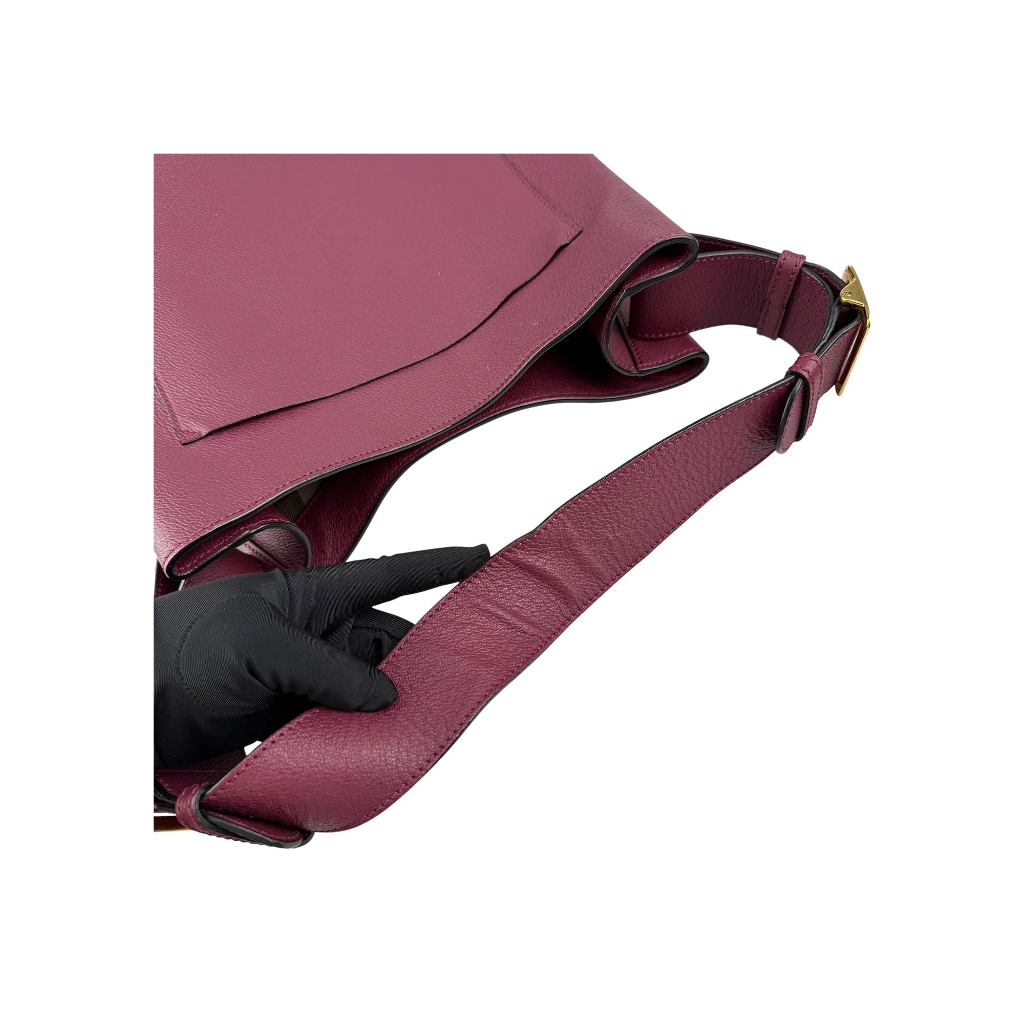 Burberry Burgundy Pebbled Leather Elmstone Shoulder Bag