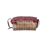 Burberry Haymarket Check Coated Canvas Pink Leather Bow Tie Crossbody Bag