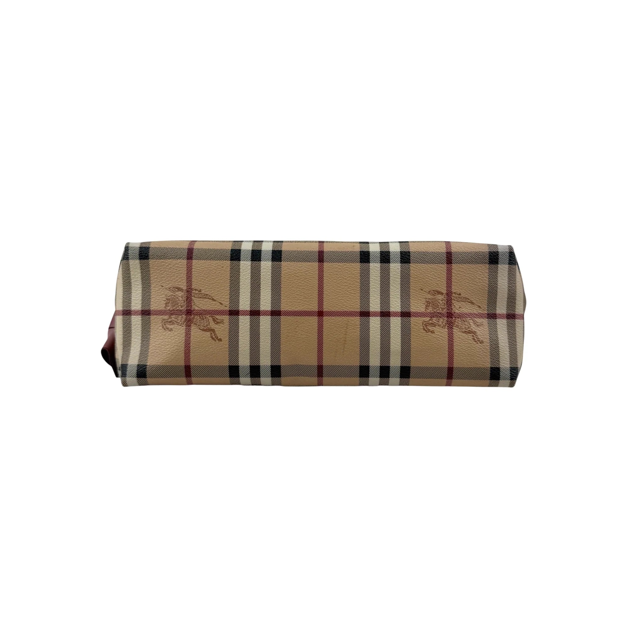 Burberry Haymarket Check Coated Canvas Pink Leather Bow Tie Crossbody Bag