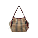Burberry Red Leather Haymarket Check Coated Canvas Large Canterbury Tote Bag