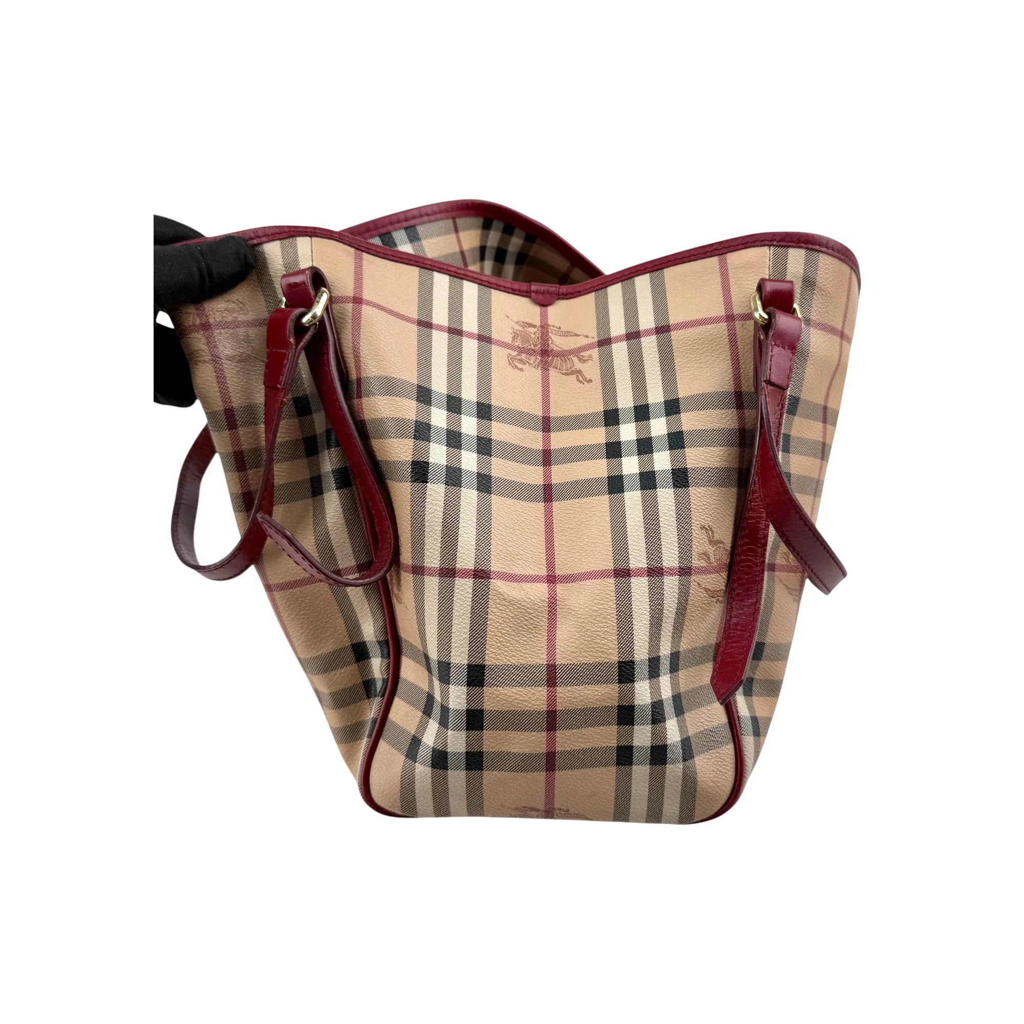 Burberry Red Leather Haymarket Check Coated Canvas Large Canterbury Tote Bag