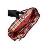 Burberry Red Leather Haymarket Check Coated Canvas Large Canterbury Tote Bag