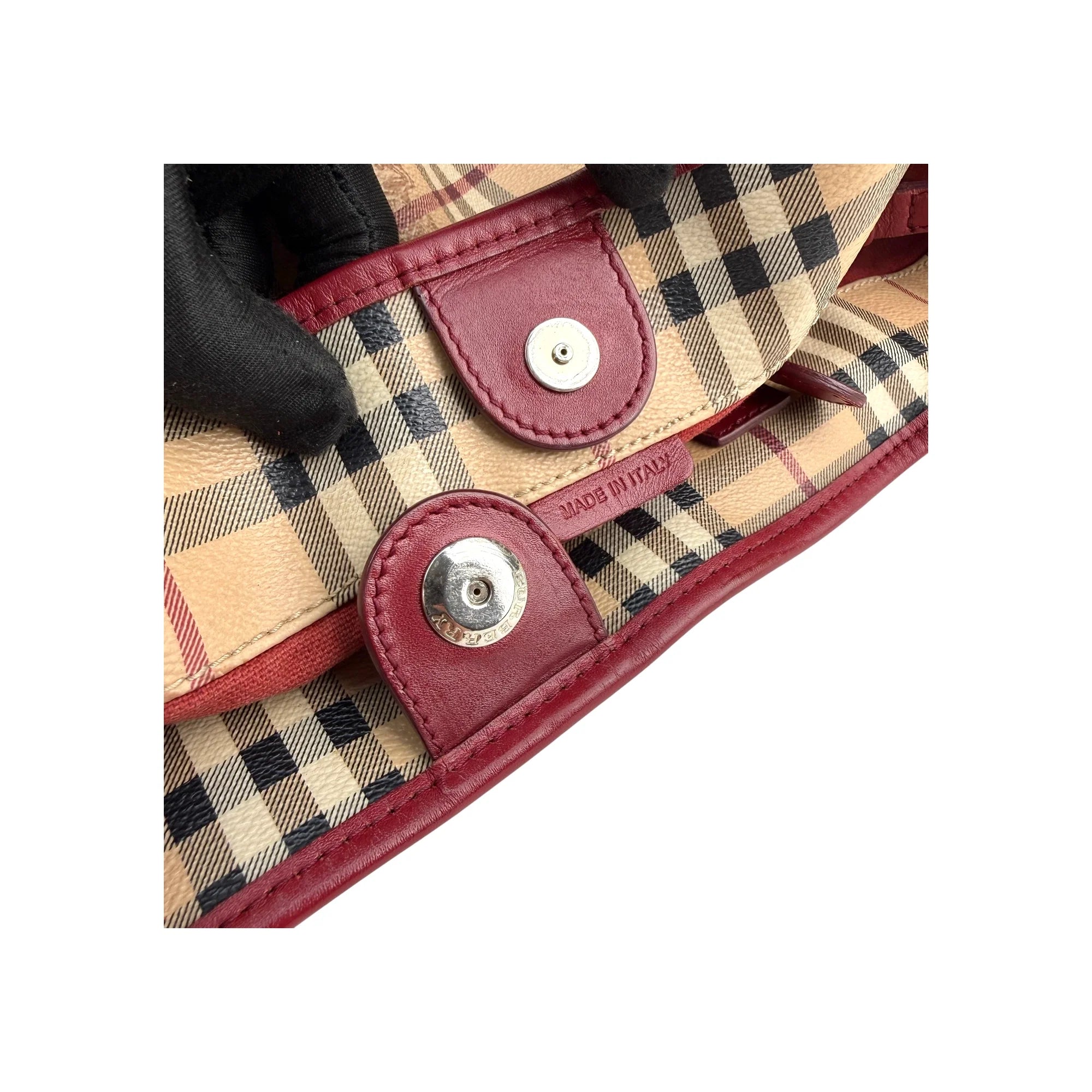 Burberry Red Leather Haymarket Check Coated Canvas Large Canterbury Tote Bag