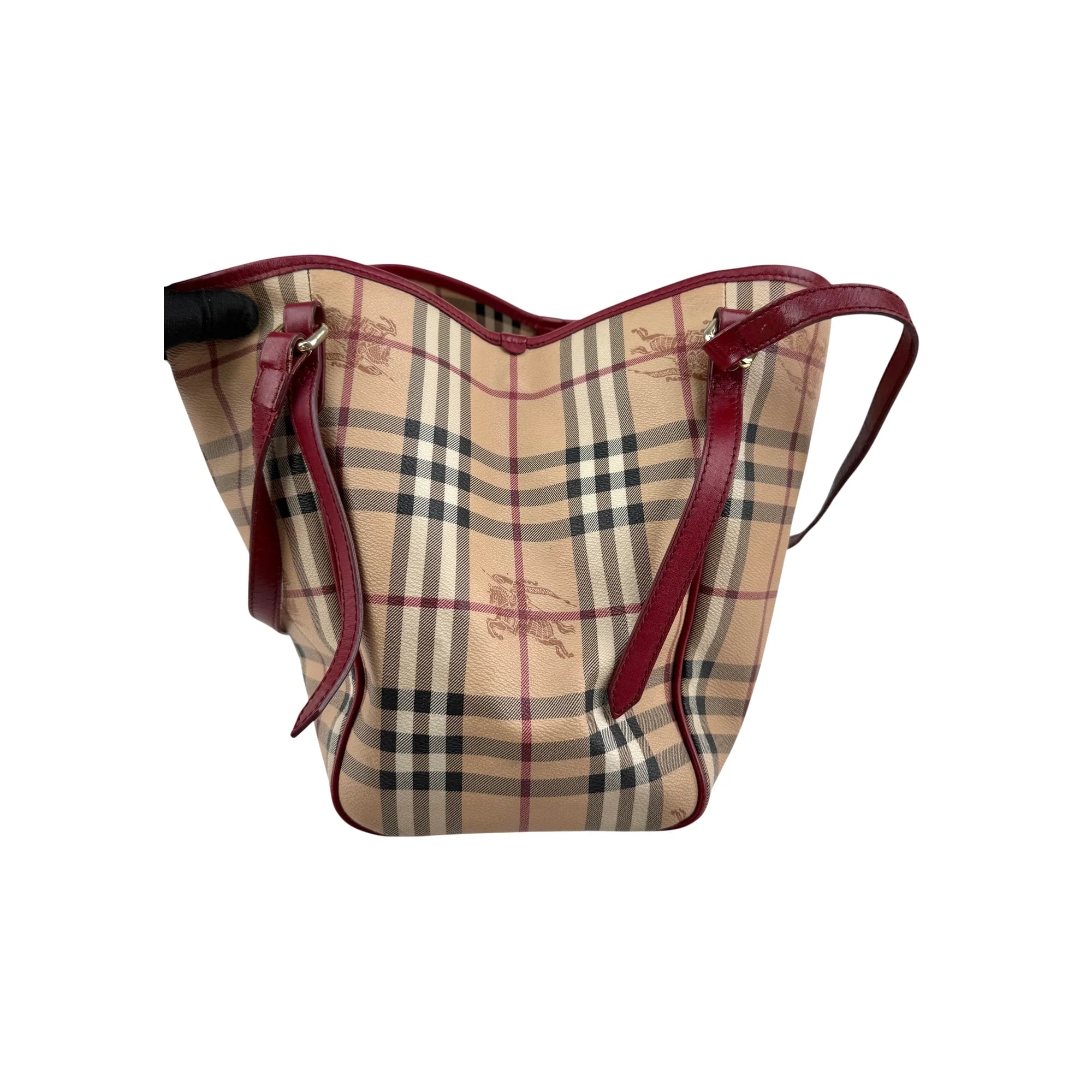 Burberry Red Leather Haymarket Check Coated Canvas Large Canterbury Tote Bag