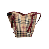 Burberry Red Leather Haymarket Check Coated Canvas Large Canterbury Tote Bag