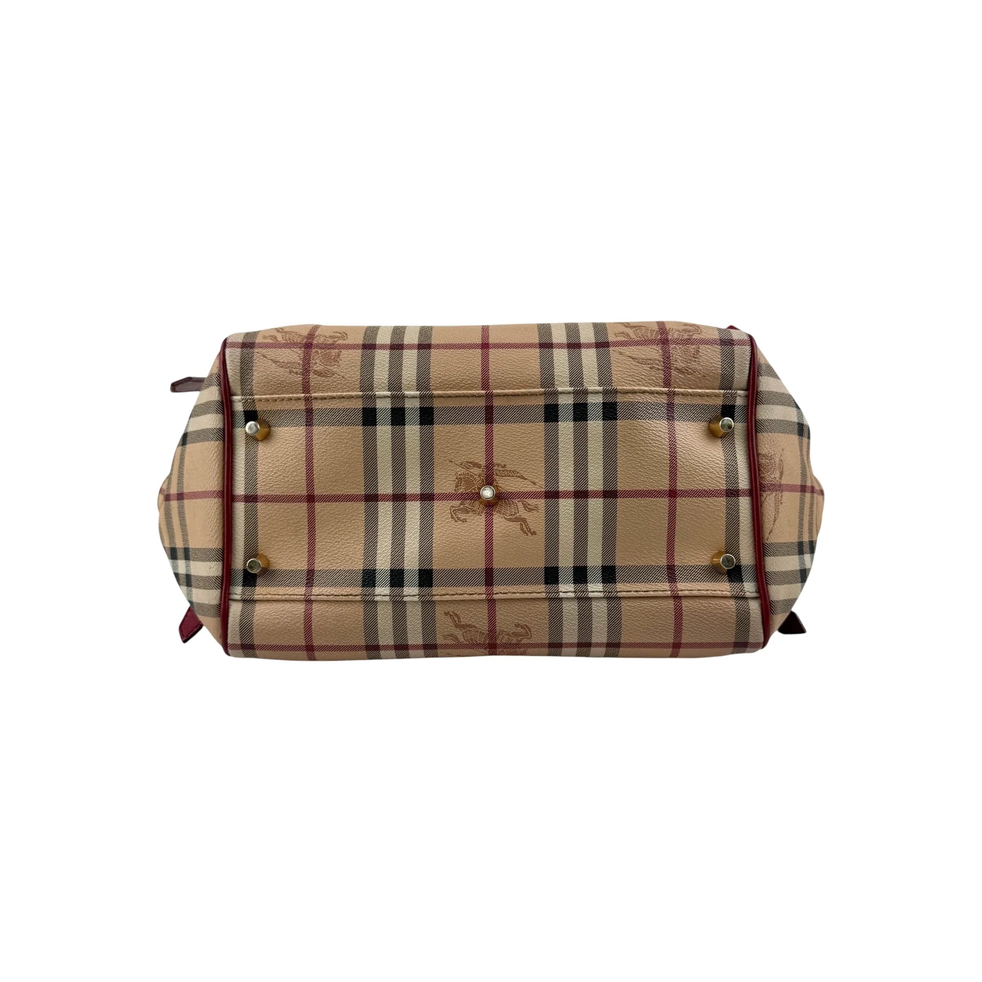 Burberry Red Leather Haymarket Check Coated Canvas Large Canterbury Tote Bag