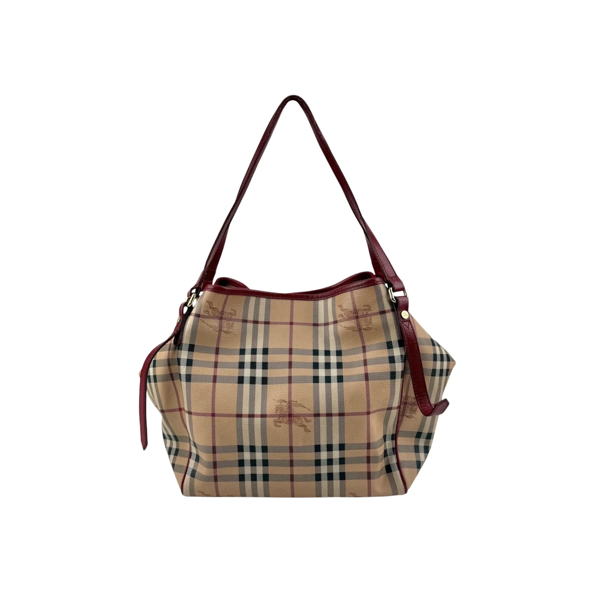 Burberry Red Leather Haymarket Check Coated Canvas Large Canterbury Tote Bag