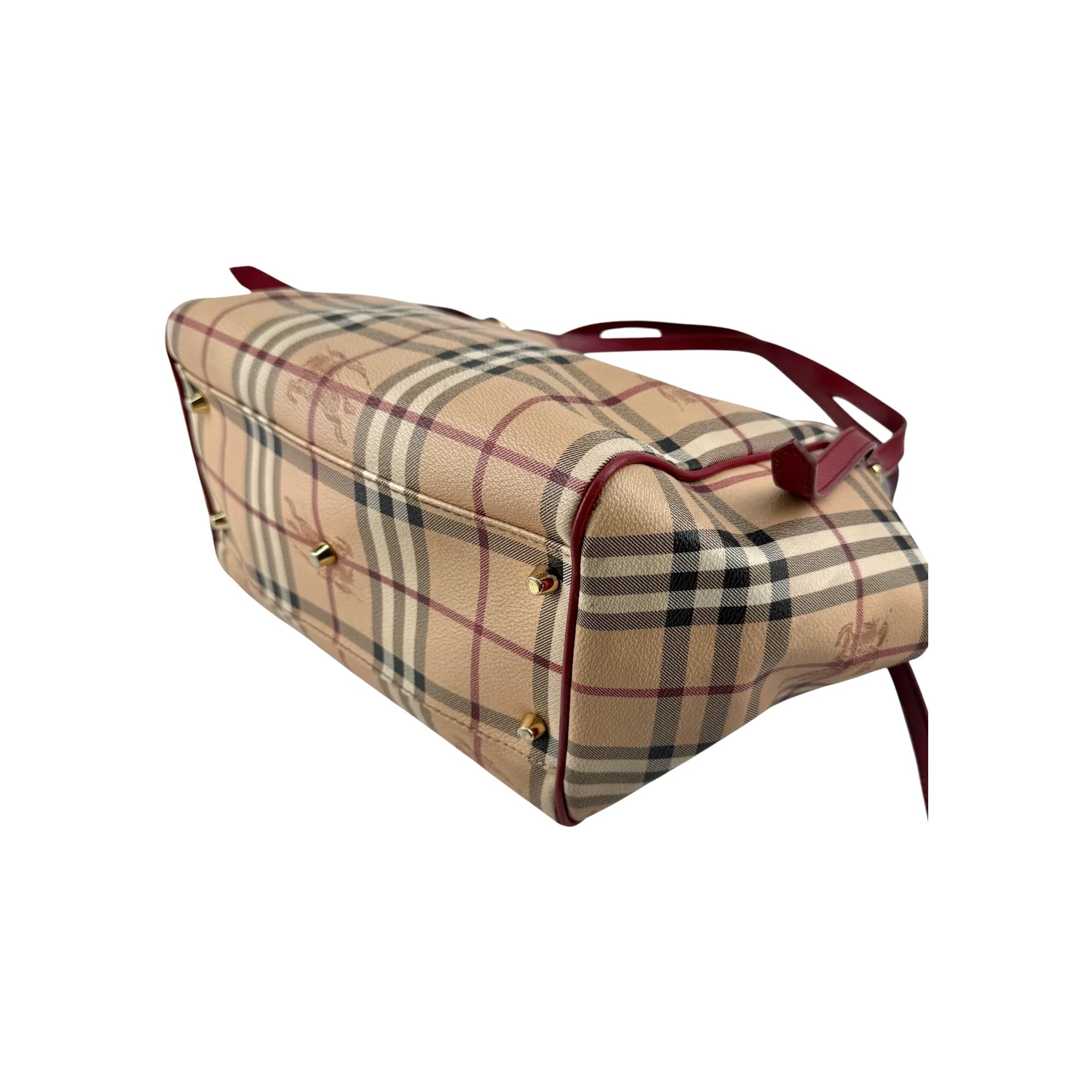 Burberry Red Leather Haymarket Check Coated Canvas Large Canterbury Tote Bag