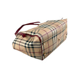 Burberry Red Leather Haymarket Check Coated Canvas Large Canterbury Tote Bag