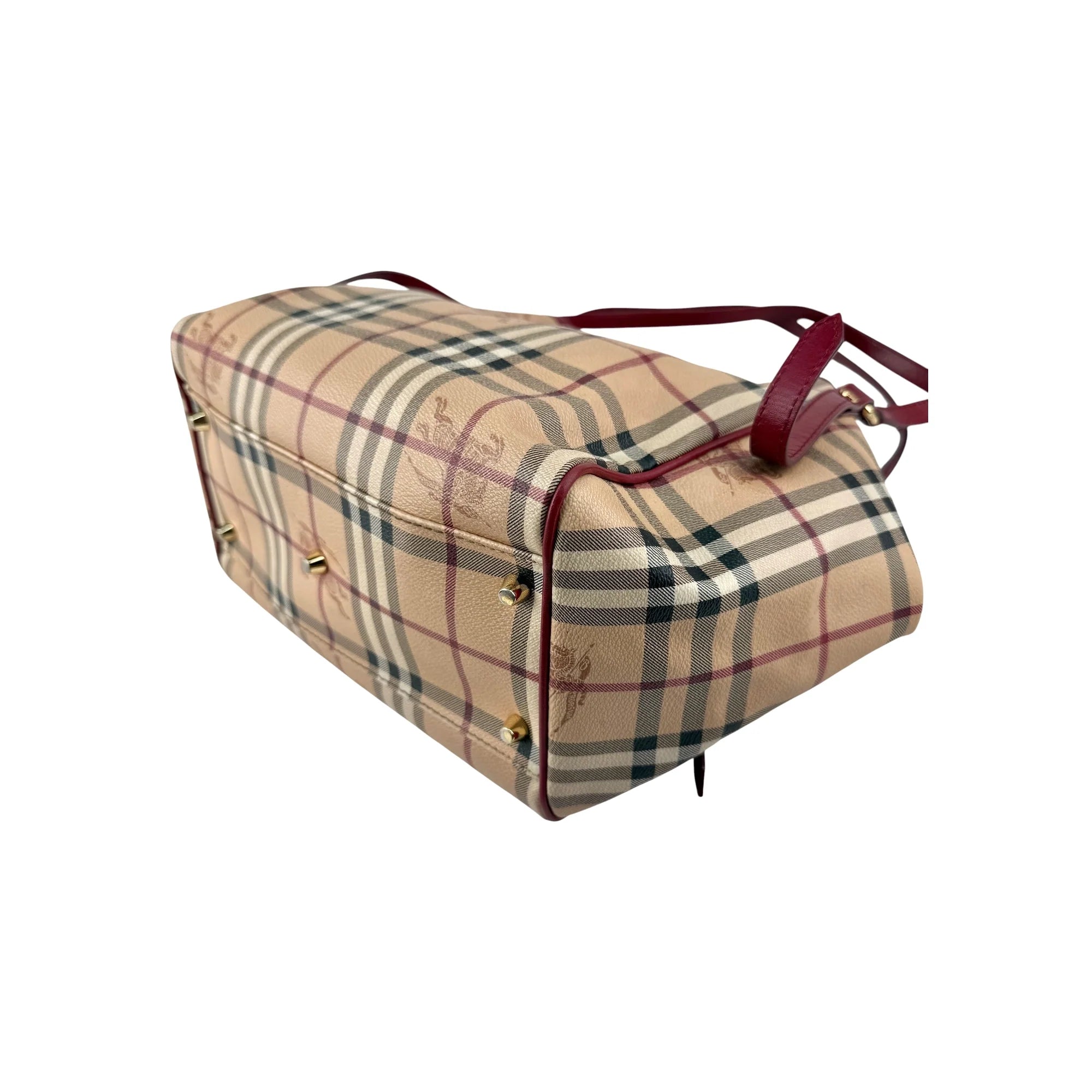 Burberry Red Leather Haymarket Check Coated Canvas Large Canterbury Tote Bag
