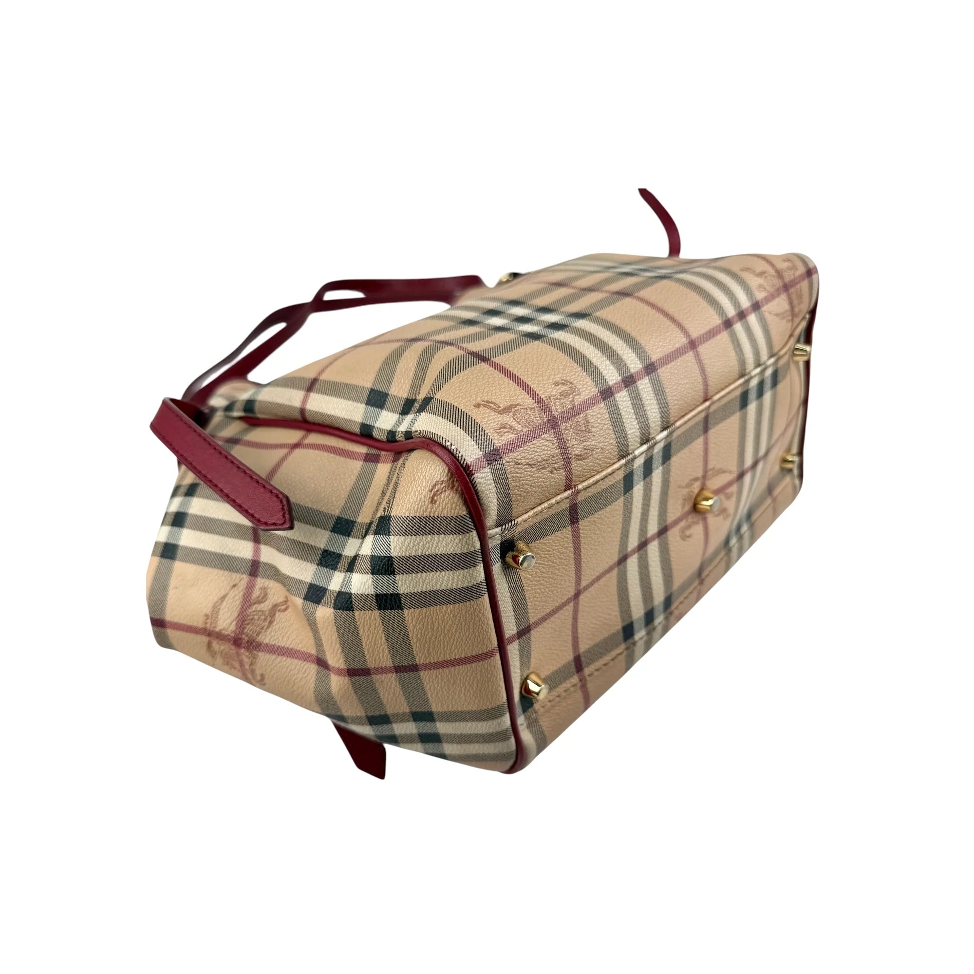 Burberry Red Leather Haymarket Check Coated Canvas Large Canterbury Tote Bag