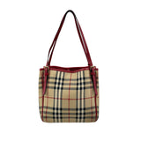 burberry red leather horseferry check canvas canterbury tote bag back