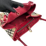 burberry red leather horseferry check canvas canterbury tote bag inside pocket detail