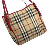 burberry red leather horseferry check canvas canterbury tote bag left back 45