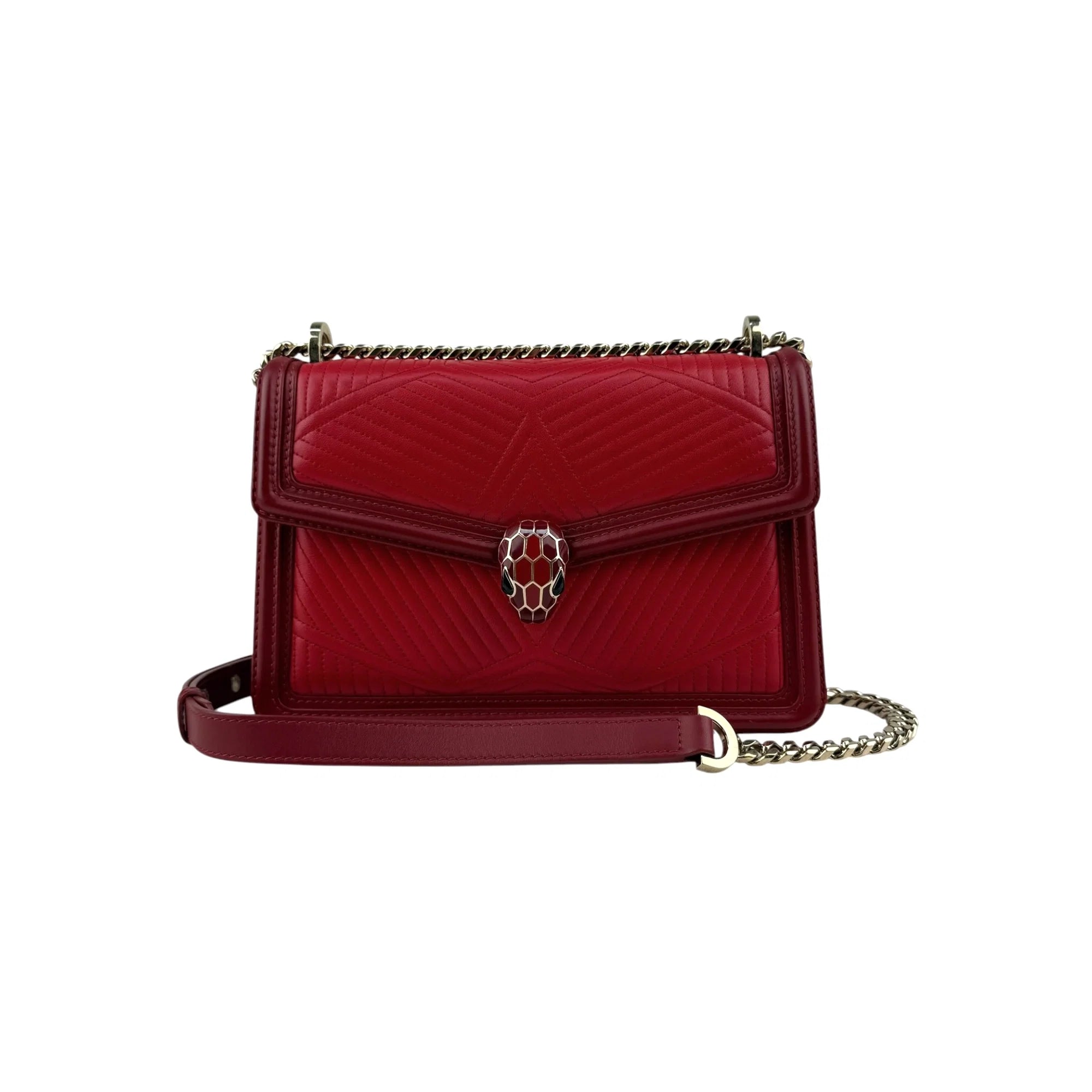 Bvlgari Leather Serpenti Diamond Red Shoulder Bag