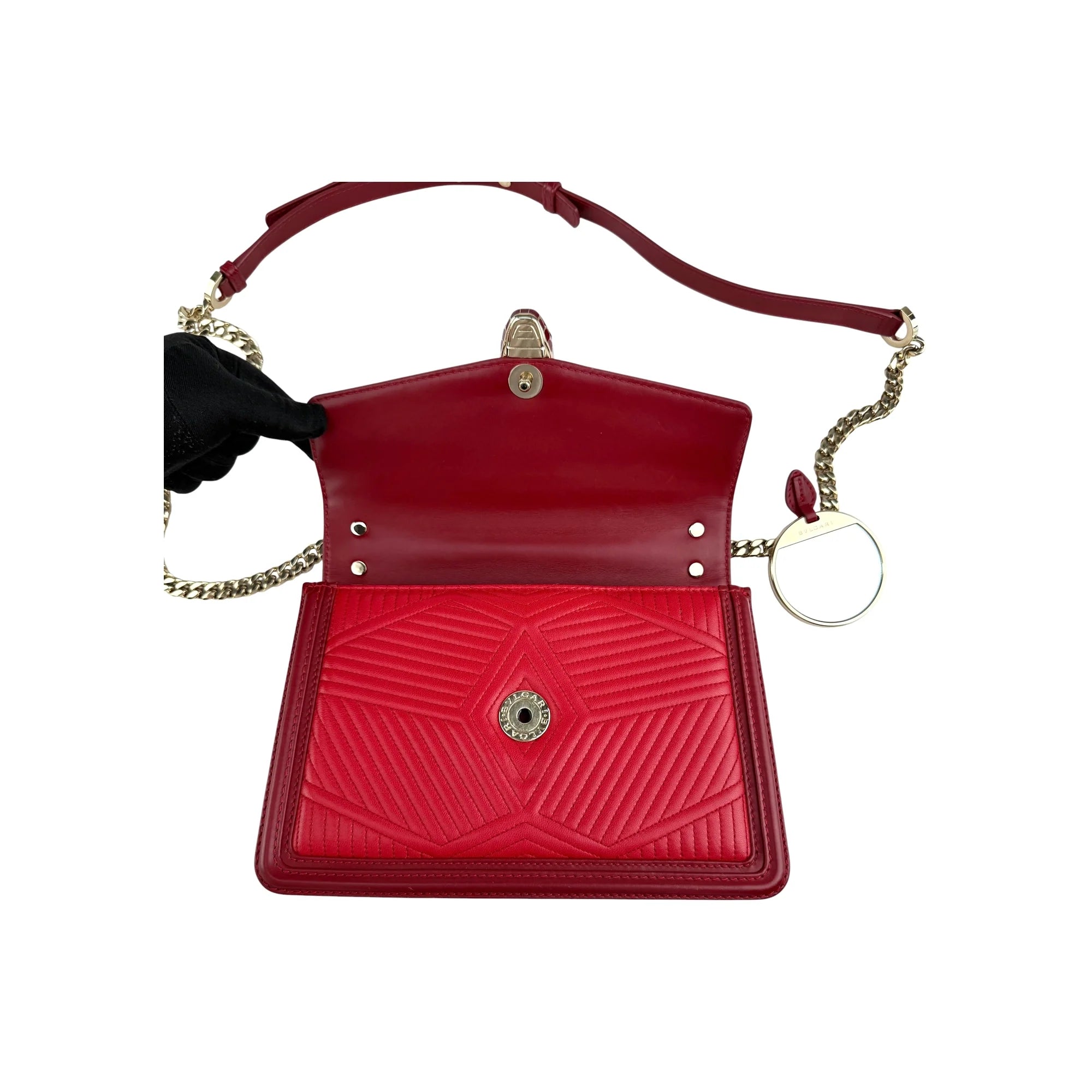 Bvlgari Leather Serpenti Diamond Red Shoulder Bag