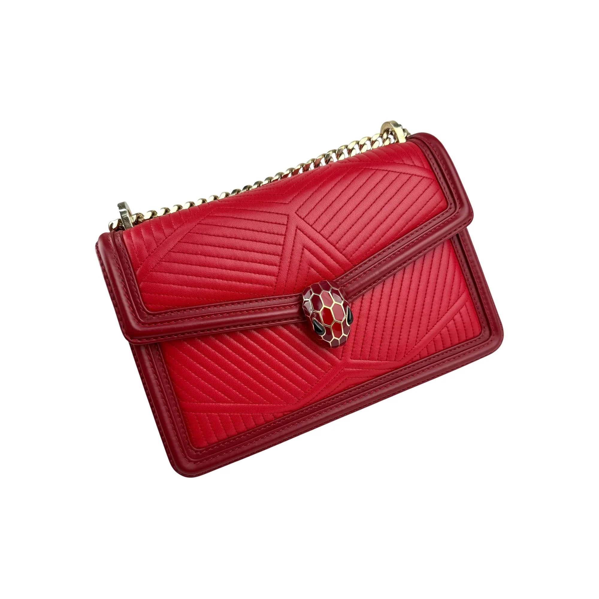 Bvlgari Leather Serpenti Diamond Red Shoulder Bag
