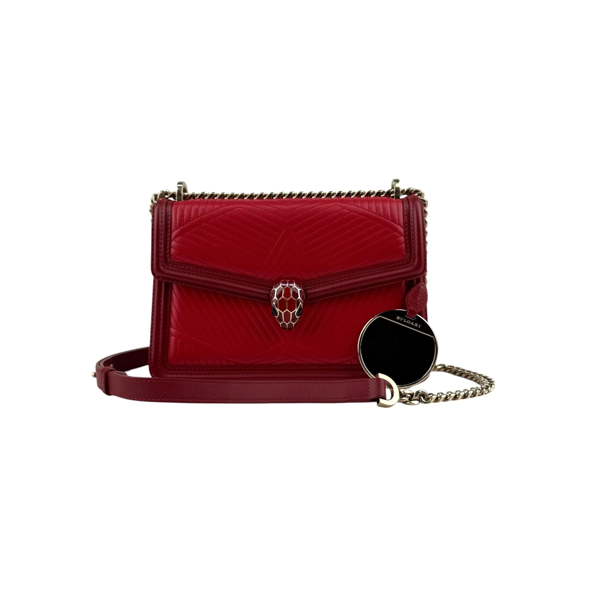 Bvlgari Leather Serpenti Diamond Red Shoulder Bag