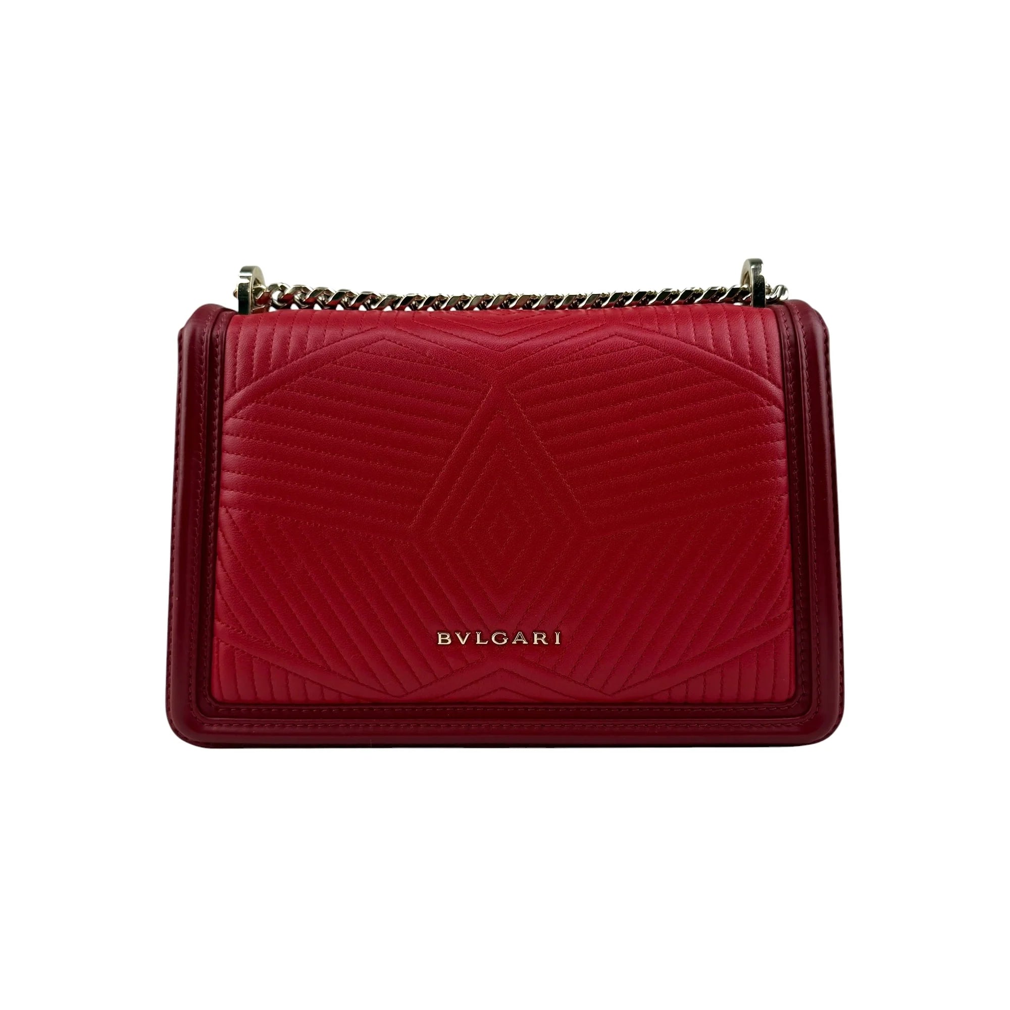 Bvlgari Leather Serpenti Diamond Red Shoulder Bag
