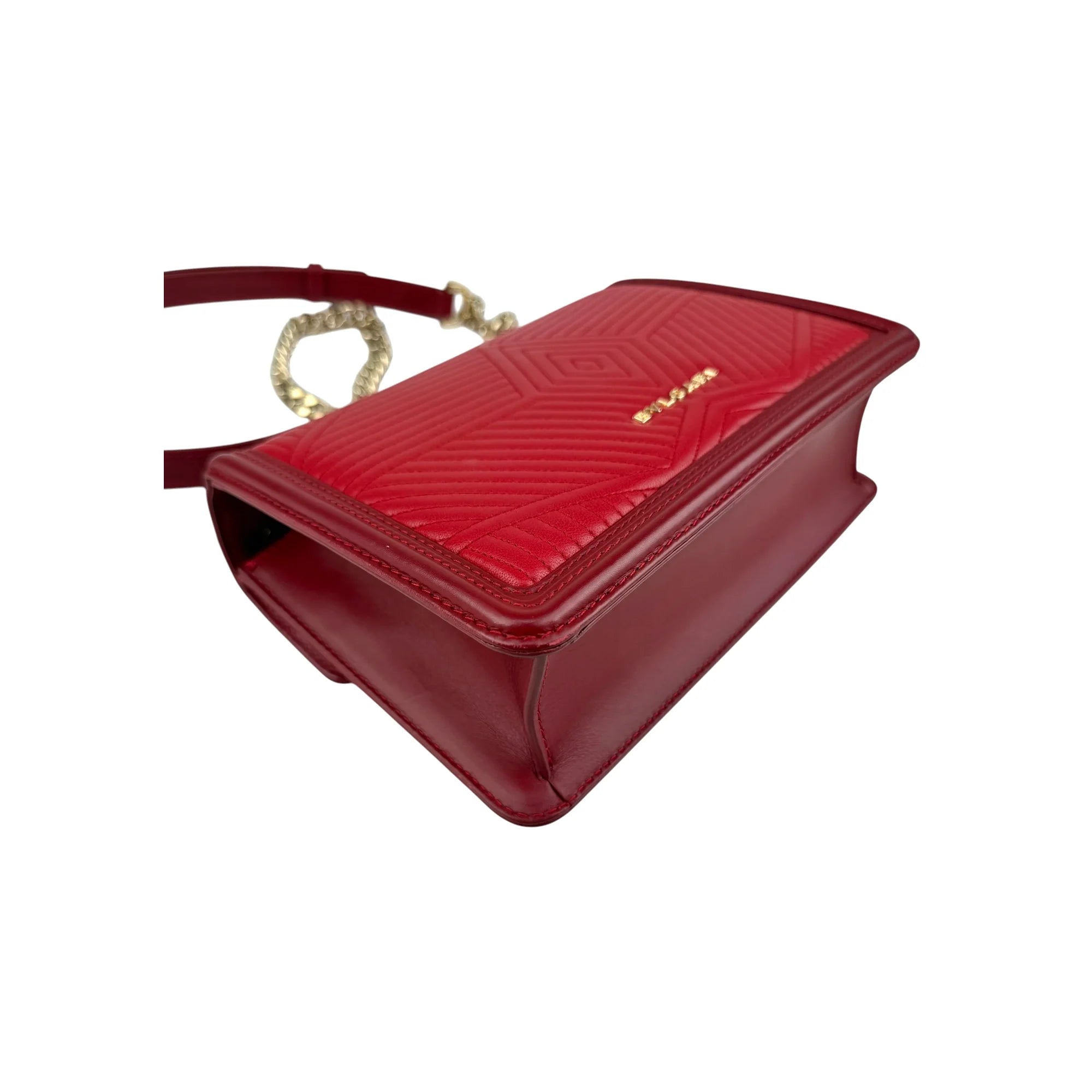 Bvlgari Leather Serpenti Diamond Red Shoulder Bag