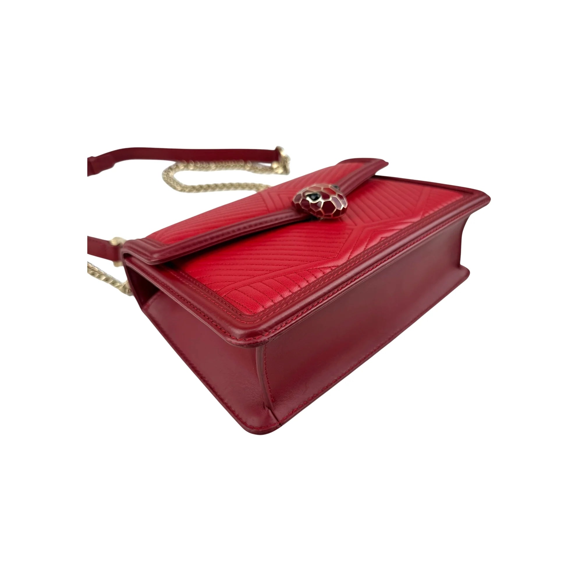 Bvlgari Leather Serpenti Diamond Red Shoulder Bag