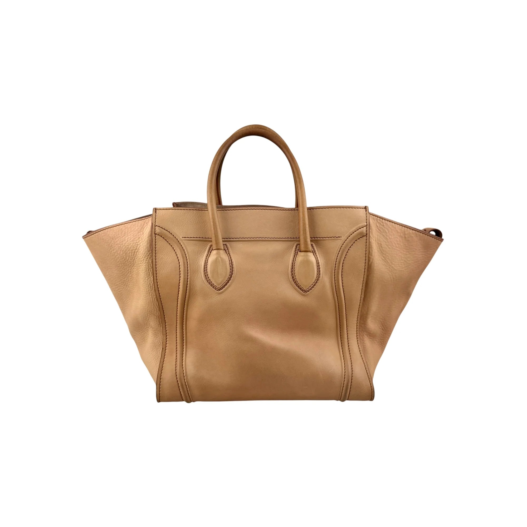 Celine Dark Beige Leather Medium Phantom Luggage Tote Bag