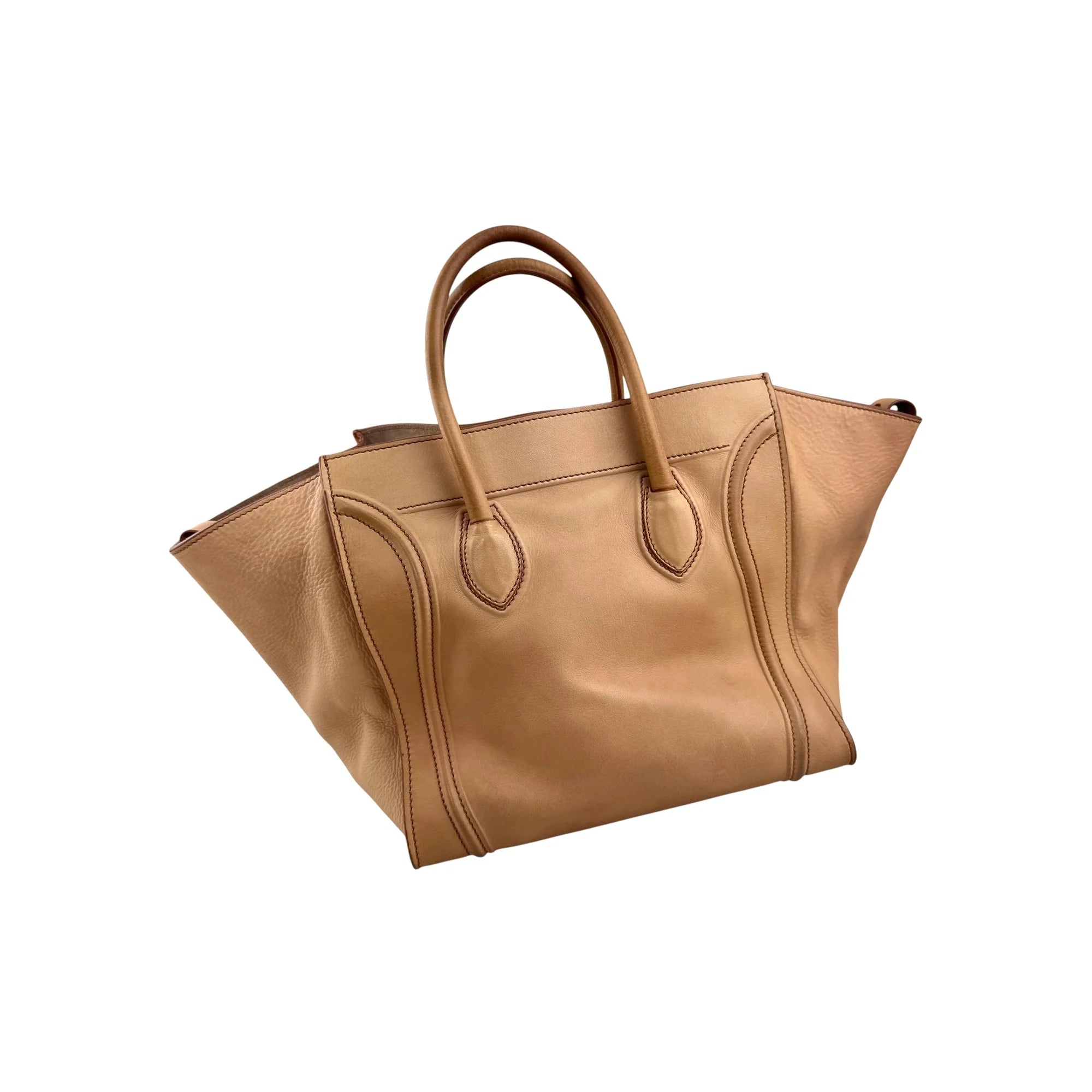 Celine Dark Beige Leather Medium Phantom Luggage Tote Bag