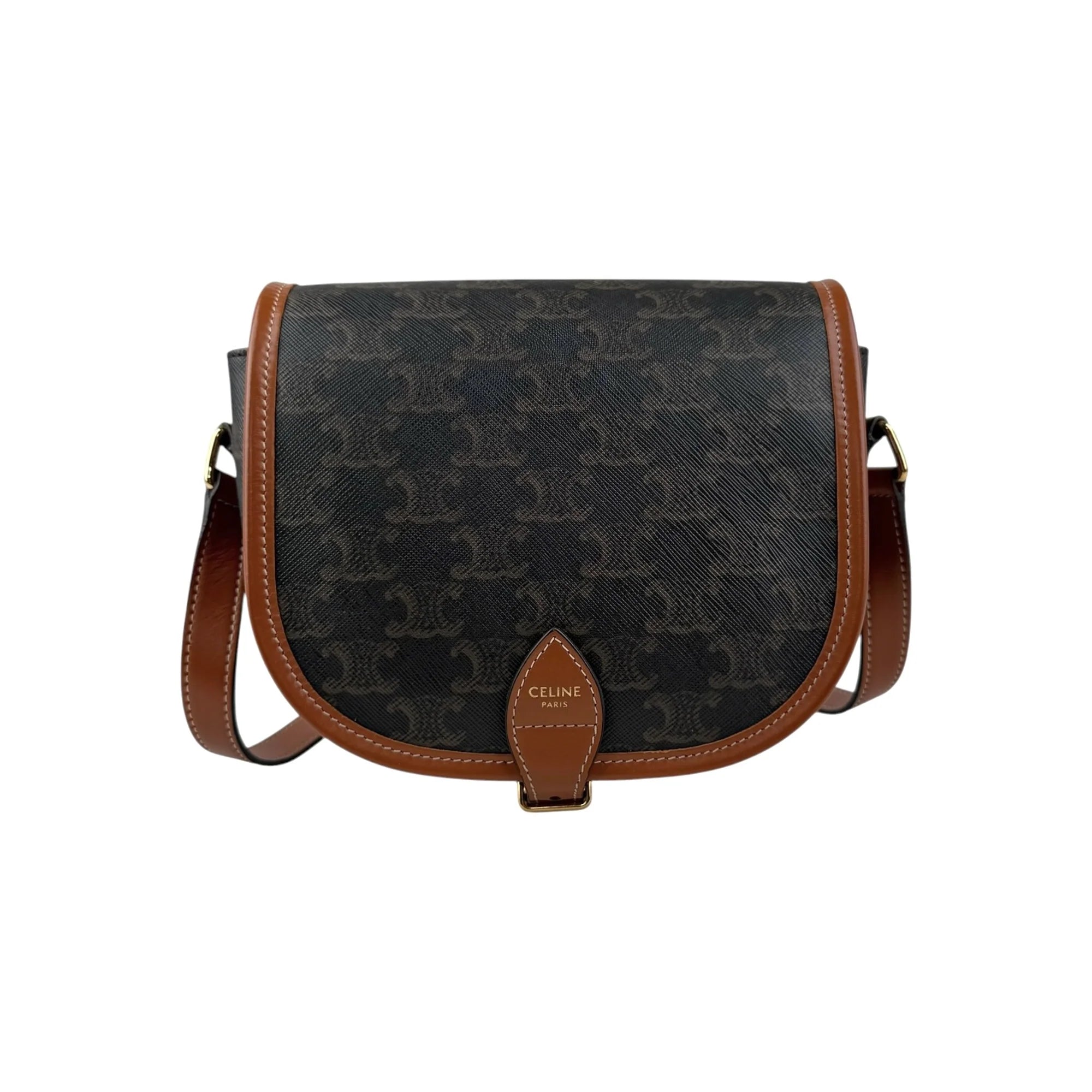 Celine Tan Triomphe Coated Canvas Folco Crossbody Bag