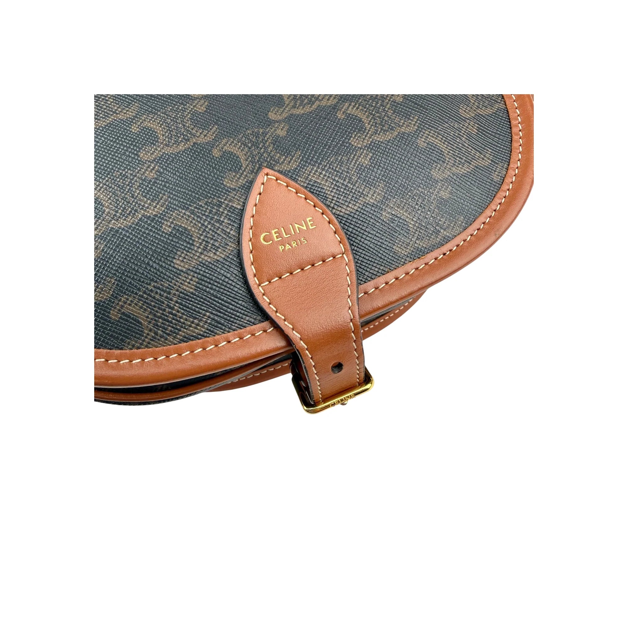 Celine Tan Triomphe Coated Canvas Folco Crossbody Bag