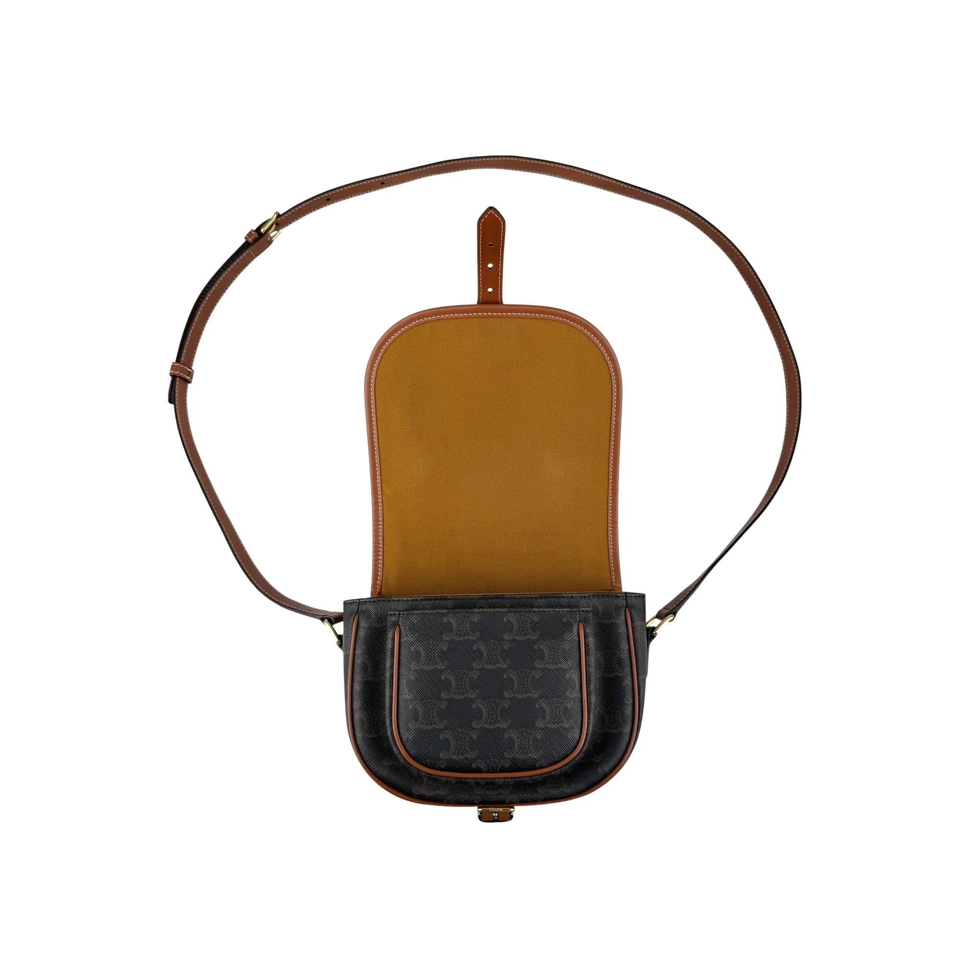 Celine Tan Triomphe Coated Canvas Folco Crossbody Bag