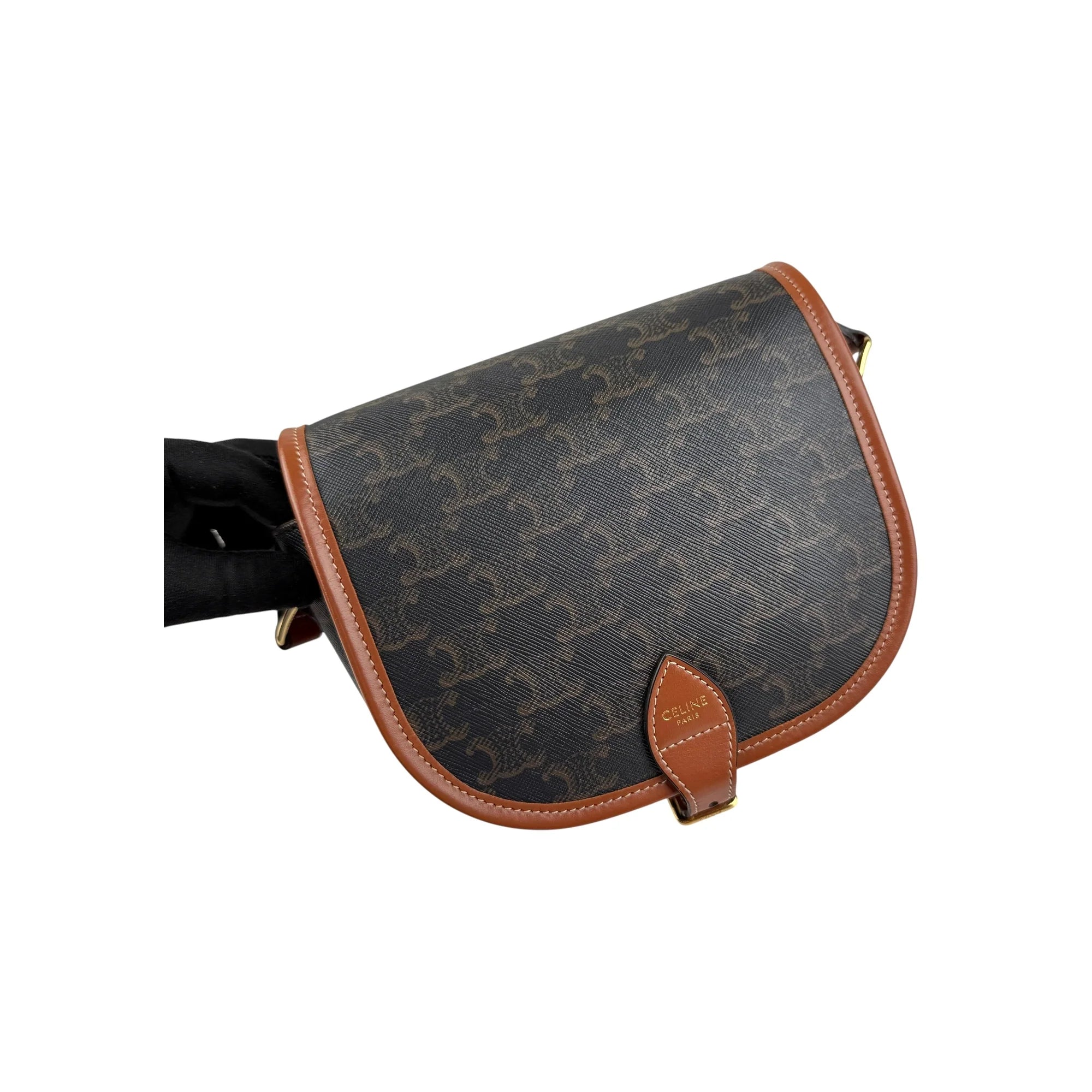 Celine Tan Triomphe Coated Canvas Folco Crossbody Bag