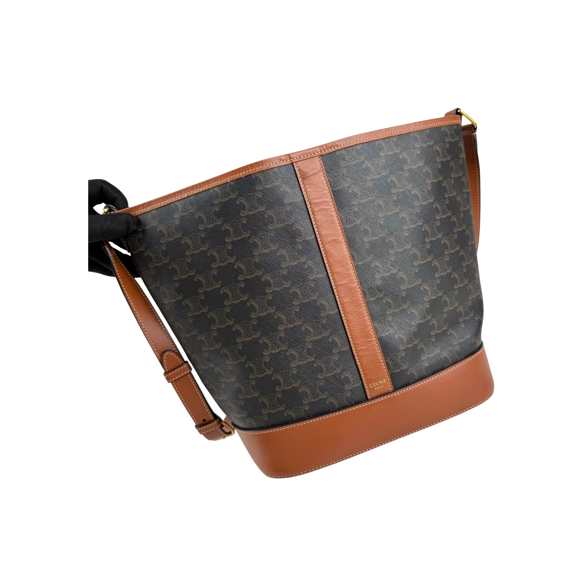 Celine Tan Triomphe Coated Canvas Medium Bucket Bag