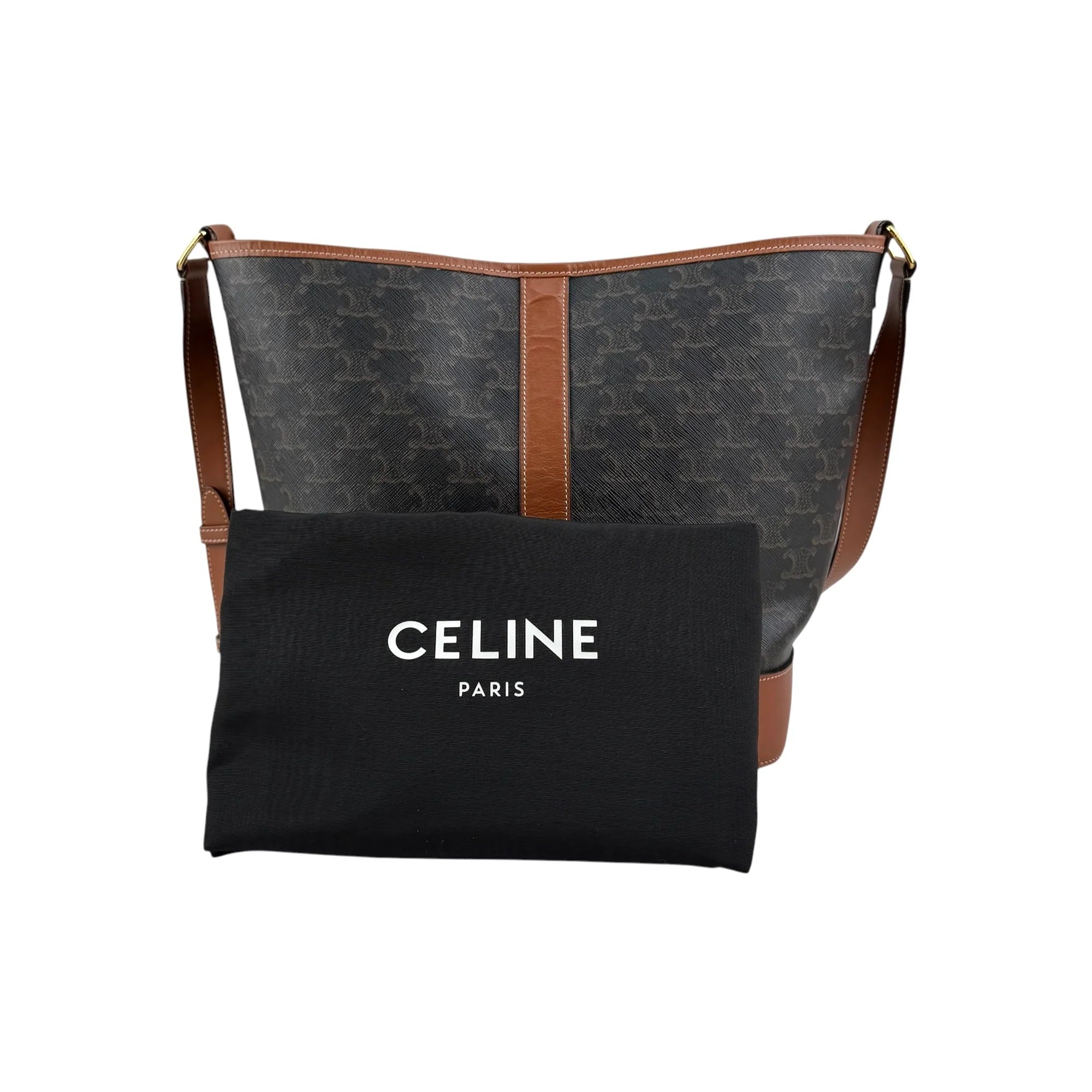 Celine Tan Triomphe Coated Canvas Medium Bucket Bag