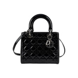 Christian Dior Black Cannage Quilted Patent Leather Lady Dior Bag