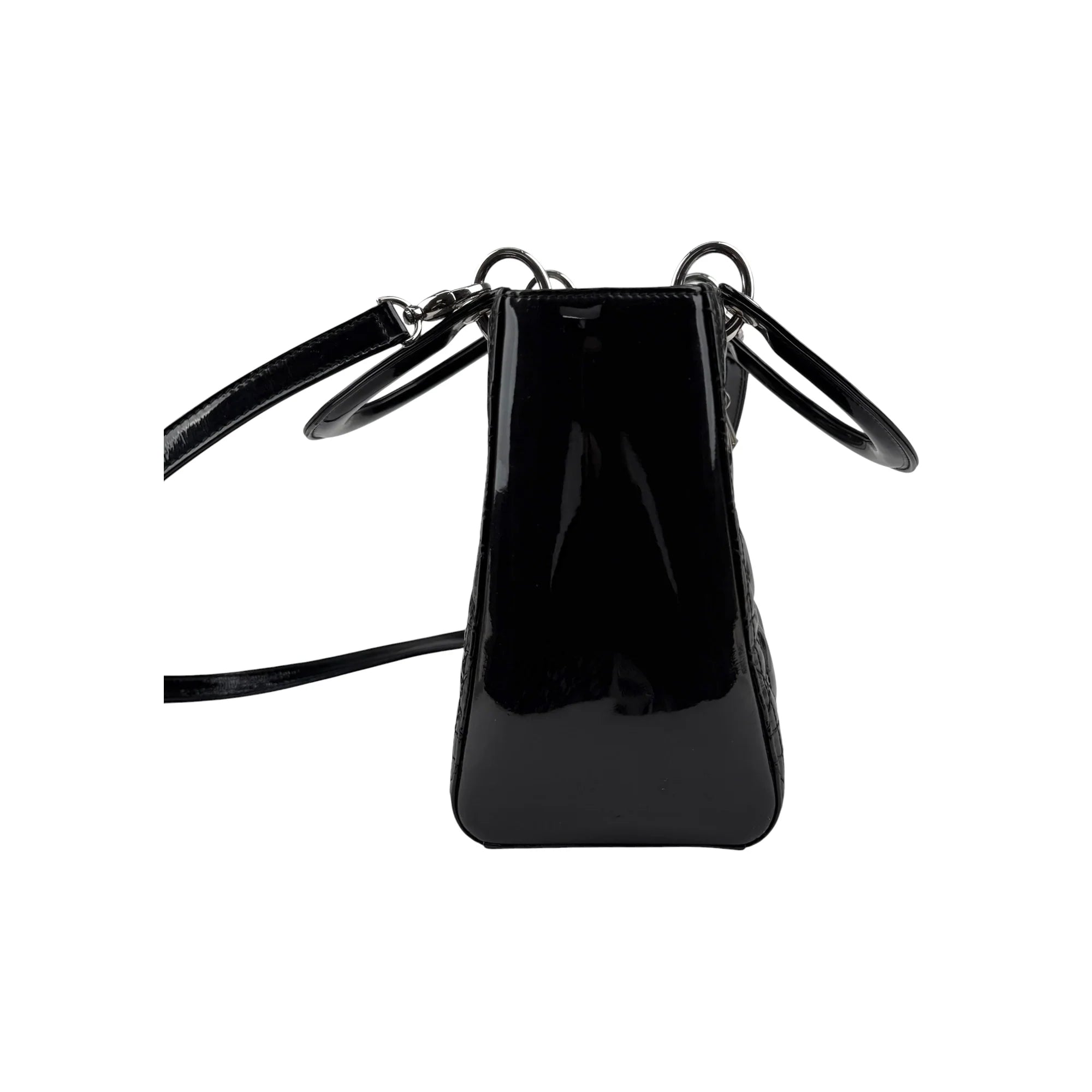 Christian Dior Black Cannage Quilted Patent Leather Lady Dior Bag