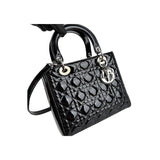 Christian Dior Black Cannage Quilted Patent Leather Lady Dior Bag