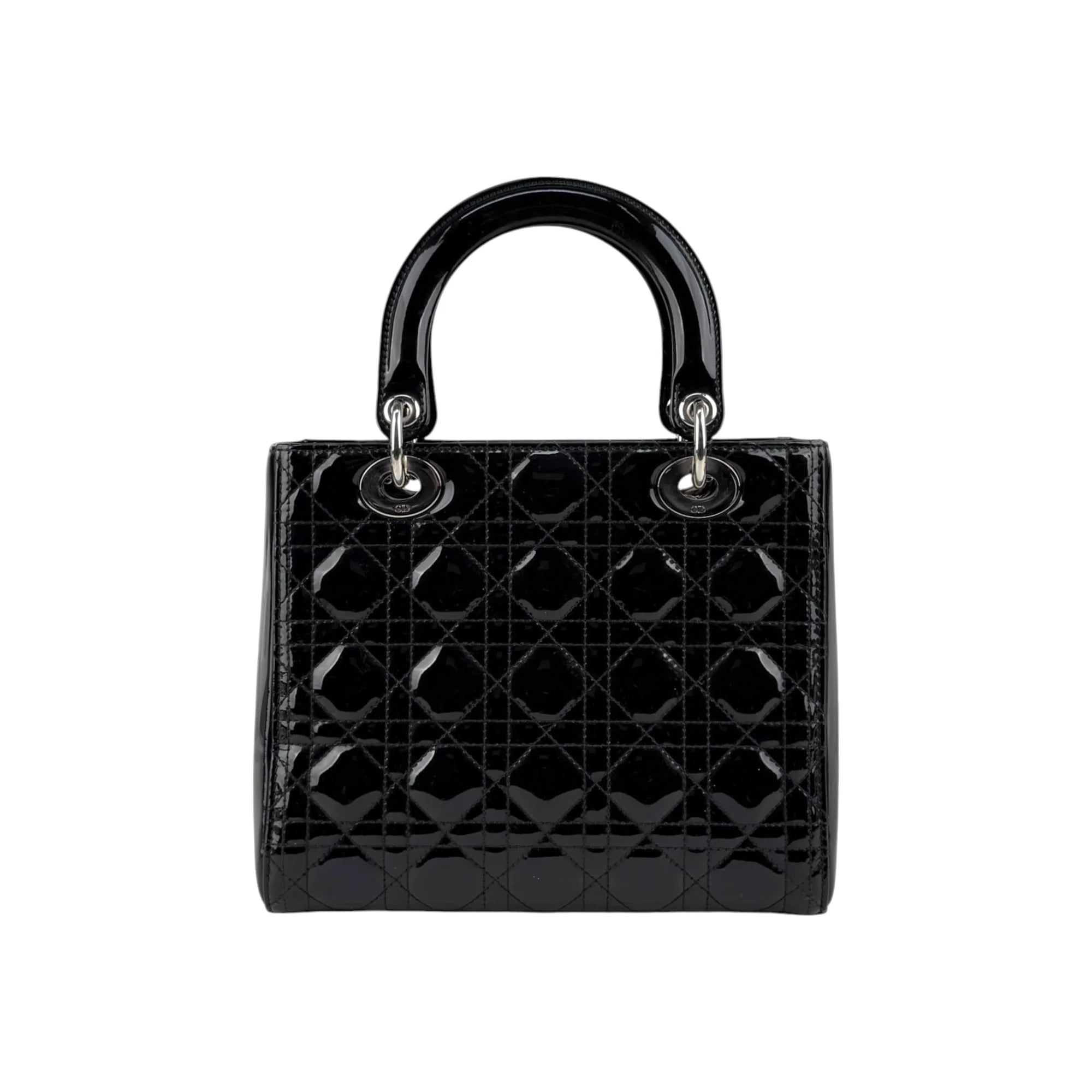 Christian Dior Black Cannage Quilted Patent Leather Lady Dior Bag
