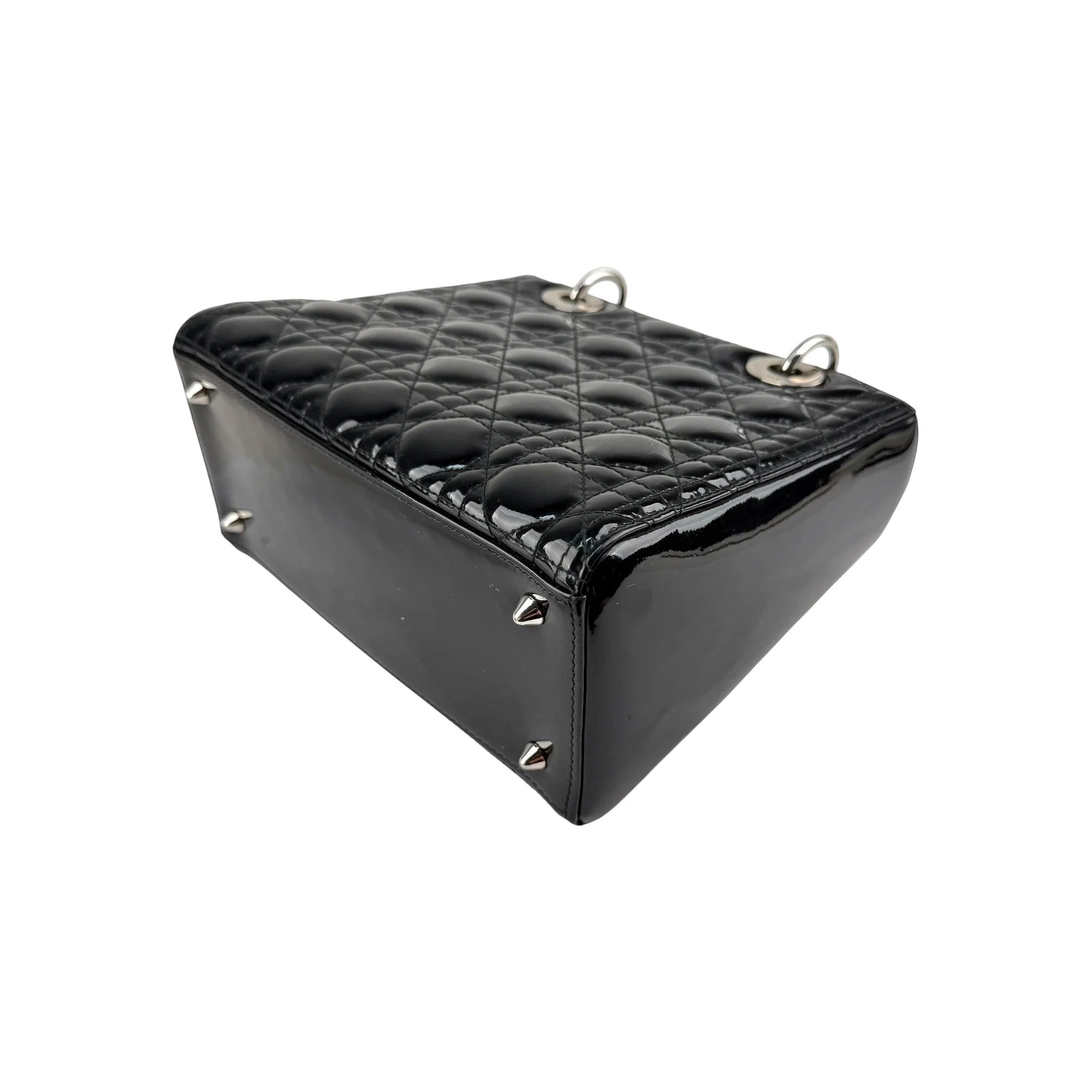 Christian Dior Black Cannage Quilted Patent Leather Lady Dior Bag