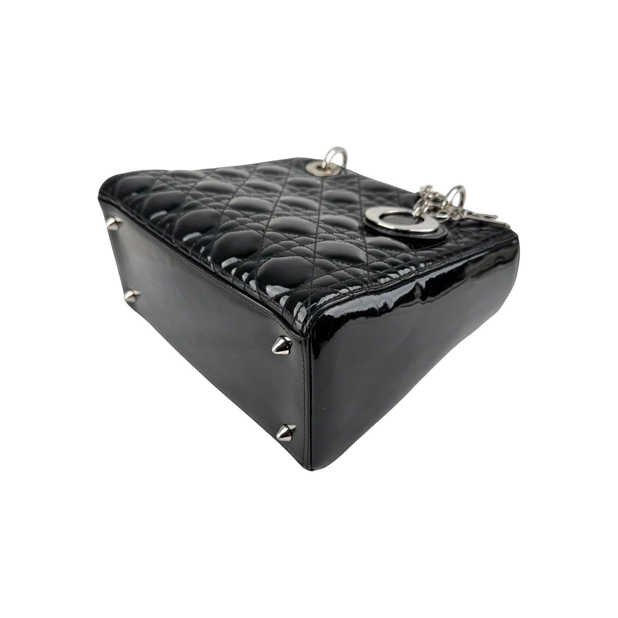 Christian Dior Black Cannage Quilted Patent Leather Lady Dior Bag