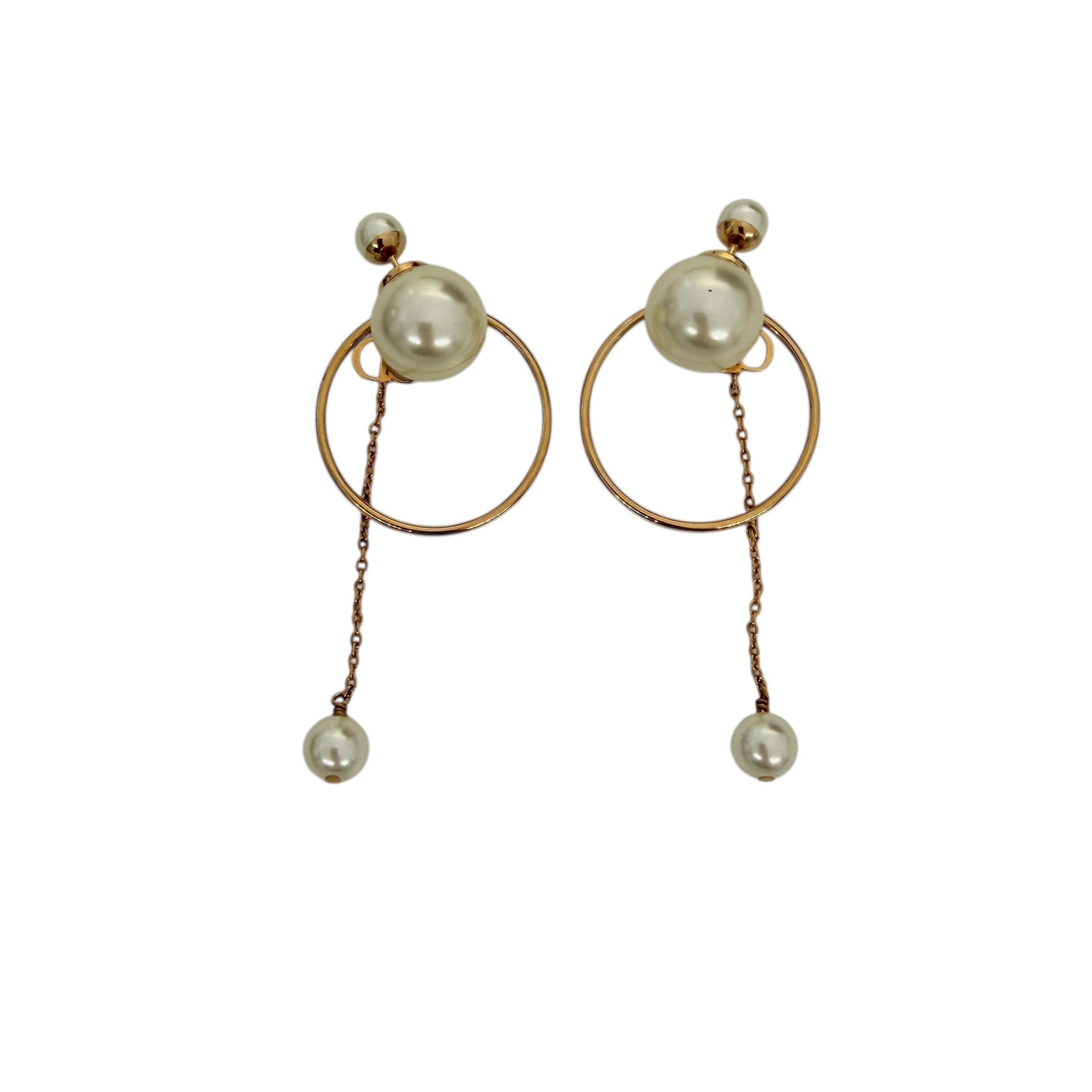 Dior CD logo pearl drop earrings gold tone