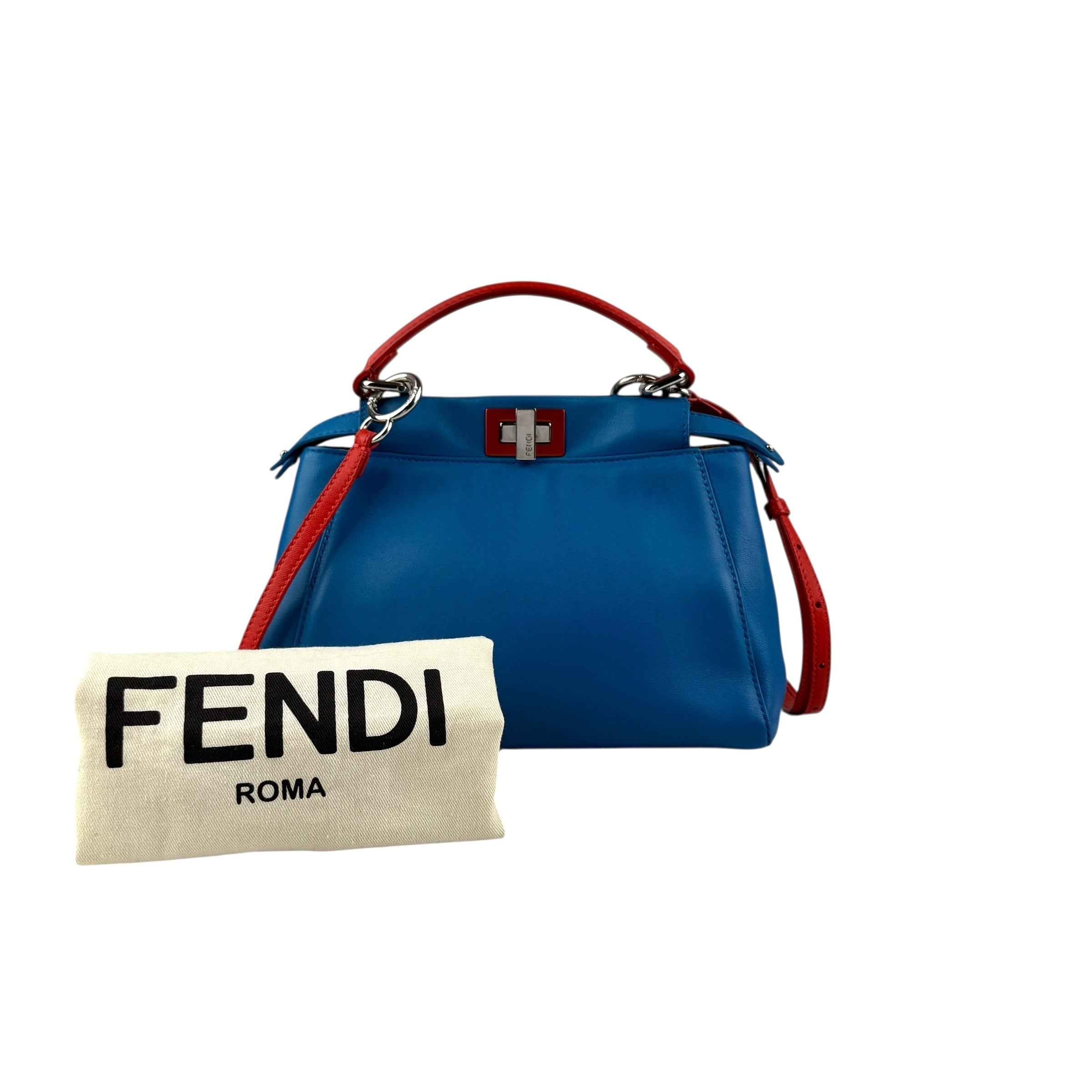 Fendi Blue/Orange Leather Mini Peekaboo Top Handle Bag