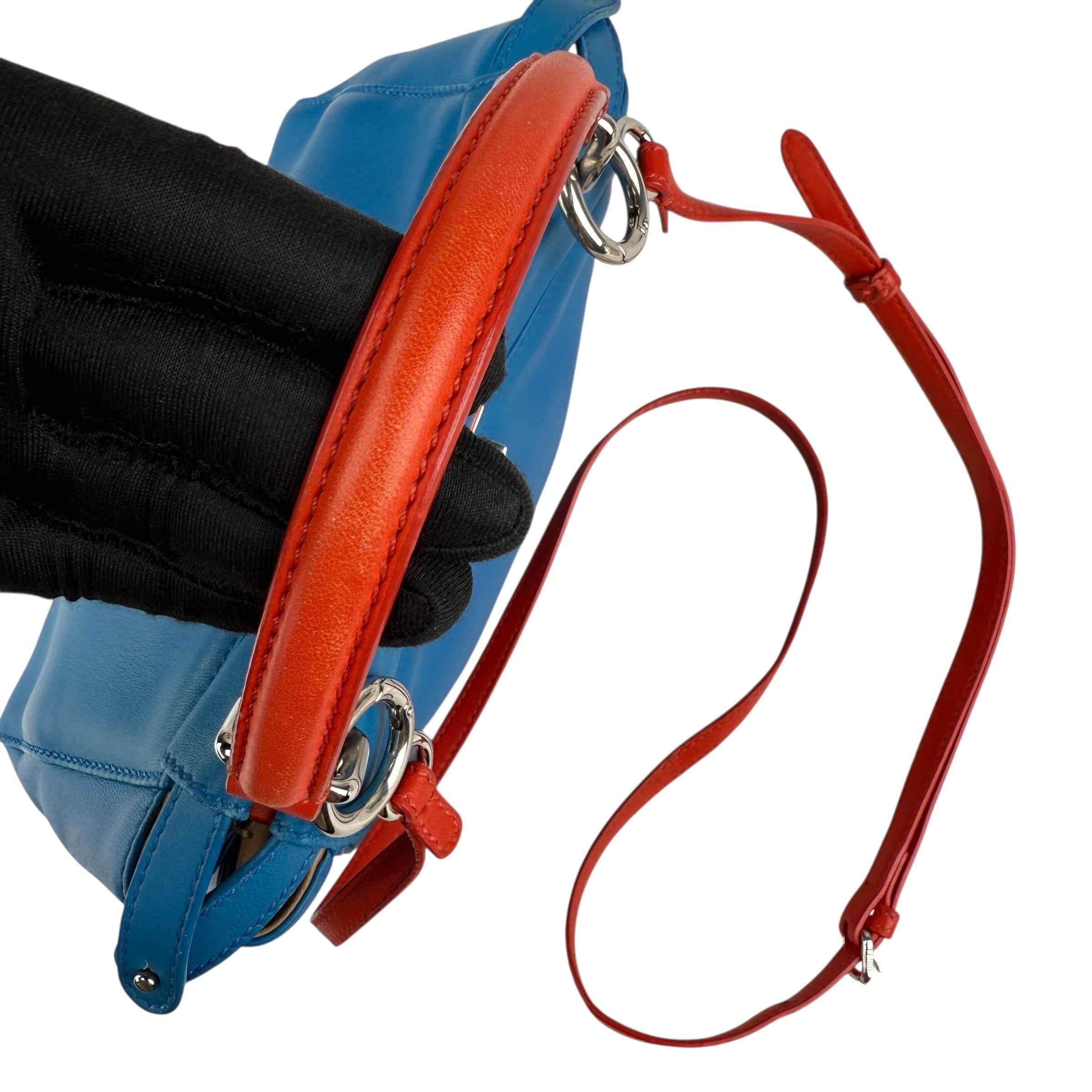 Fendi Blue/Orange Leather Mini Peekaboo Top Handle Bag