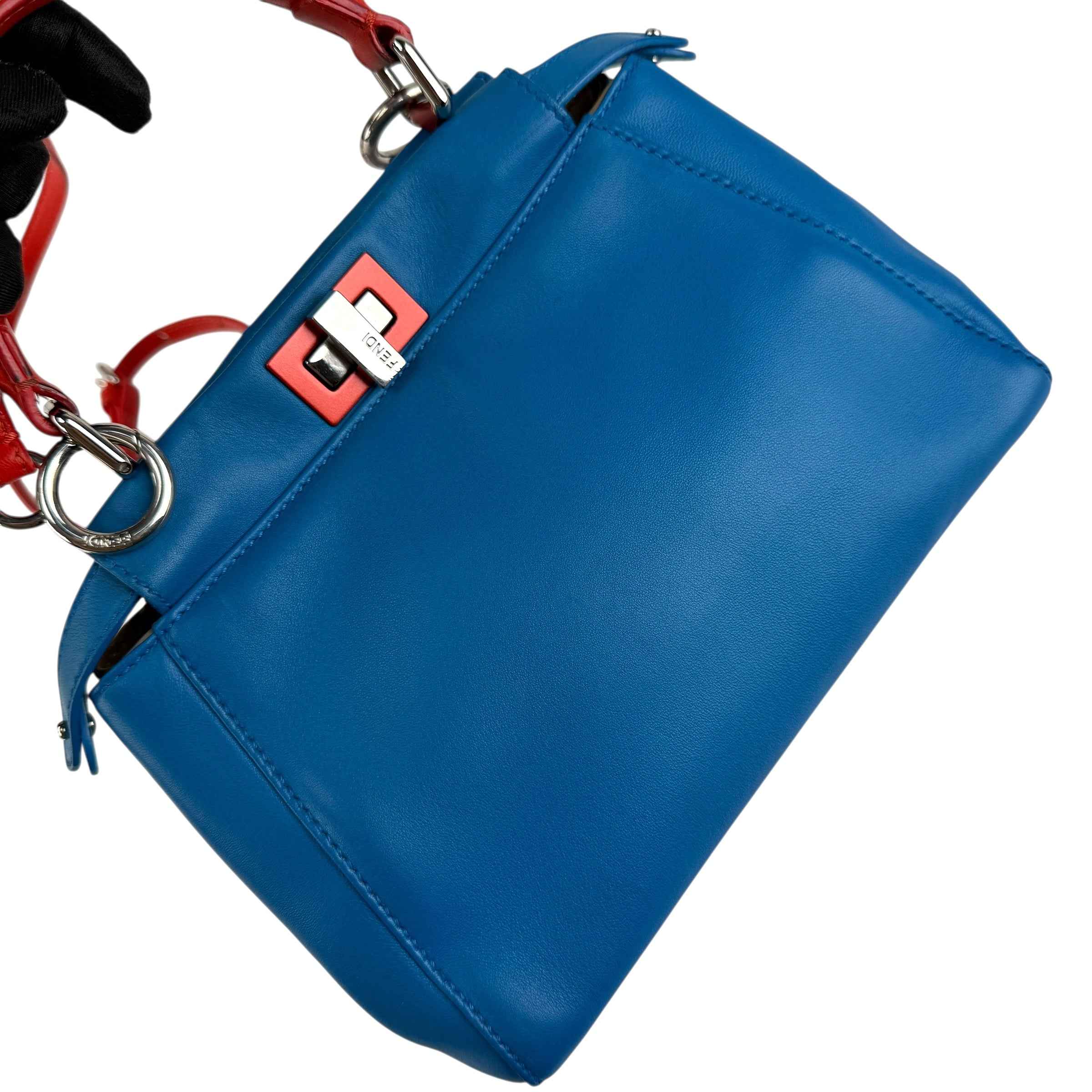 Fendi Blue/Orange Leather Mini Peekaboo Top Handle Bag